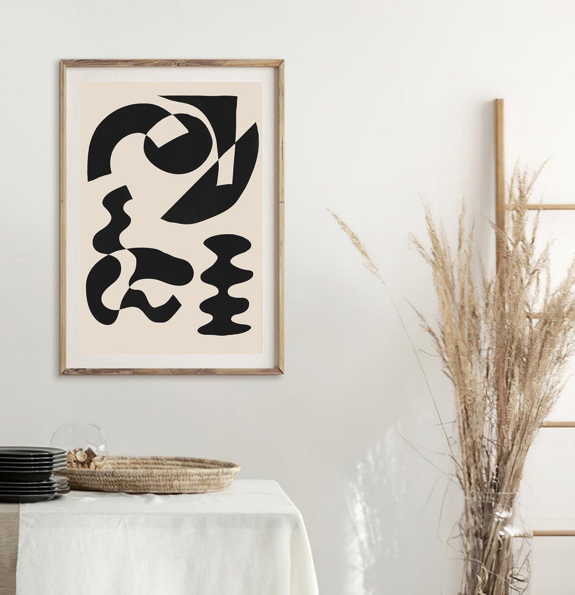 Bold Black Organic Abstract Shapes on Warm Beige Modern Graphic Poster - Image 2