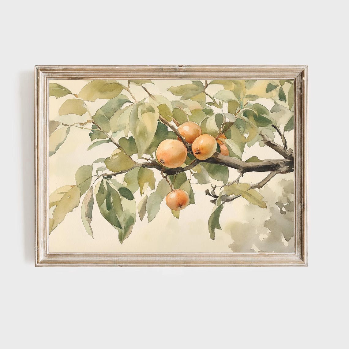 Watercolor Ripe Stone Fruit Branch Botanical Painting Poster