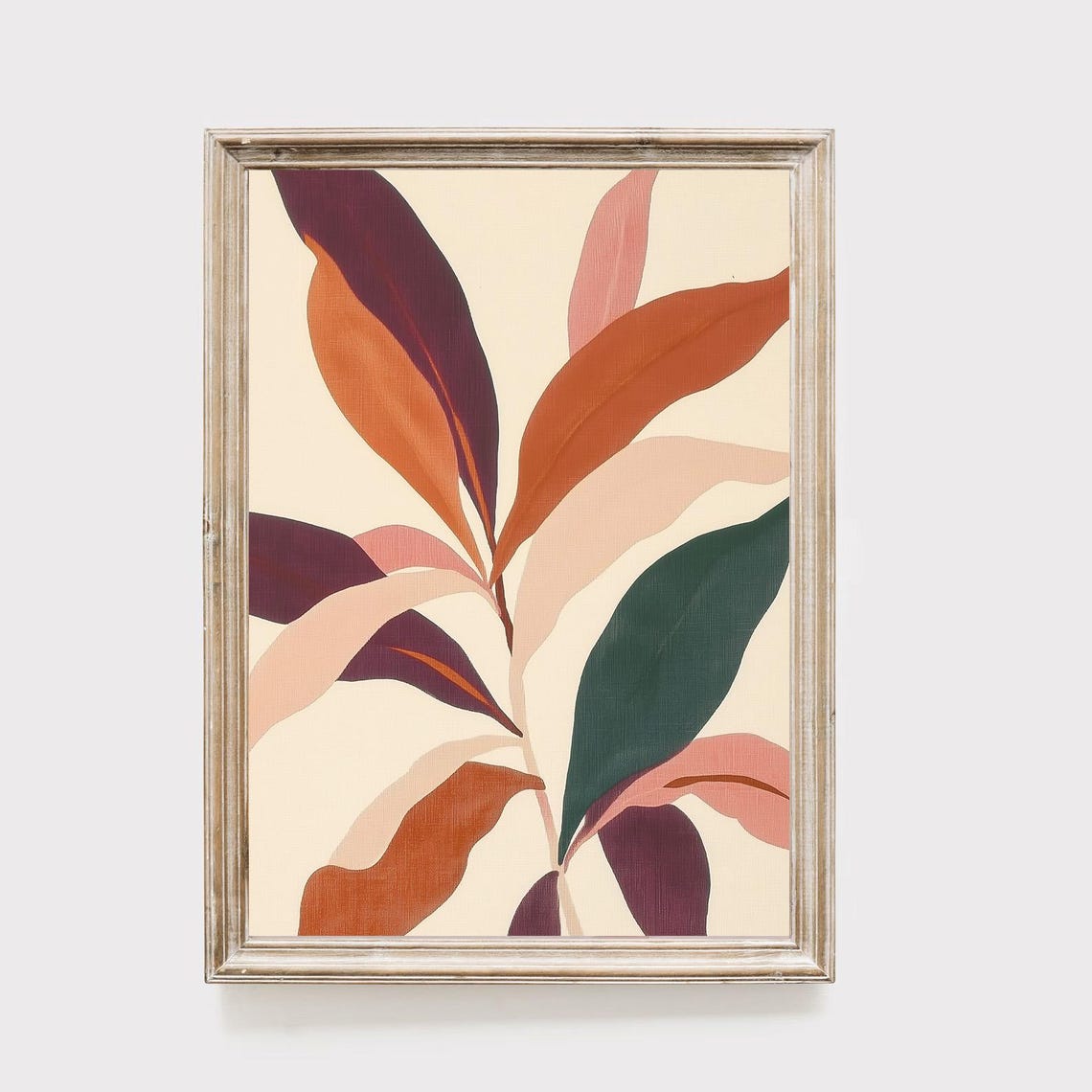 Modern Botanical Plant Large Leaves Burgundy Rust Cream Wall Art
