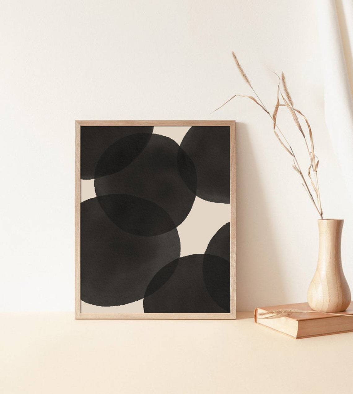 Black Watercolor Circles Overlapping Cream Modern Monochrome Poster - Image 2