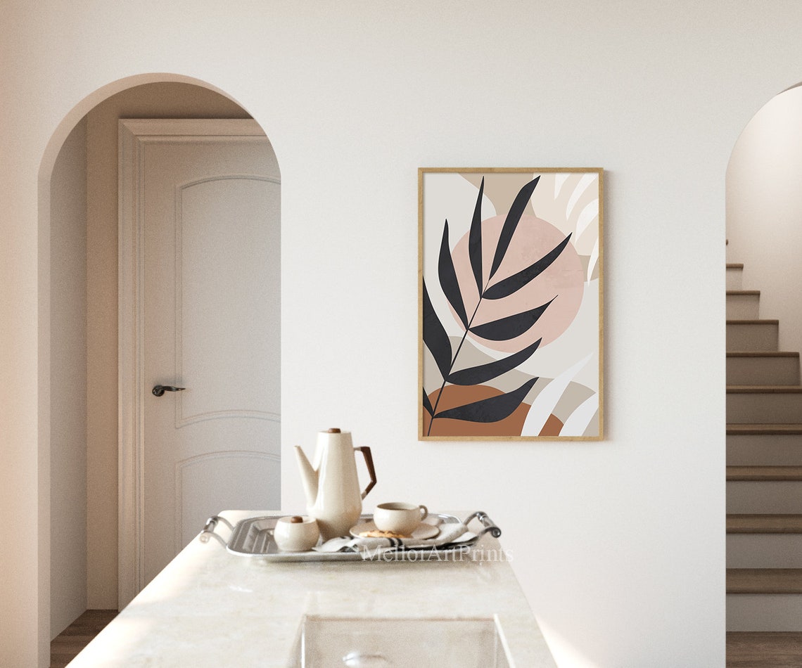 Black Palm Frond Over Blush Sun Terracotta Botanical Statement Poster - Image 2