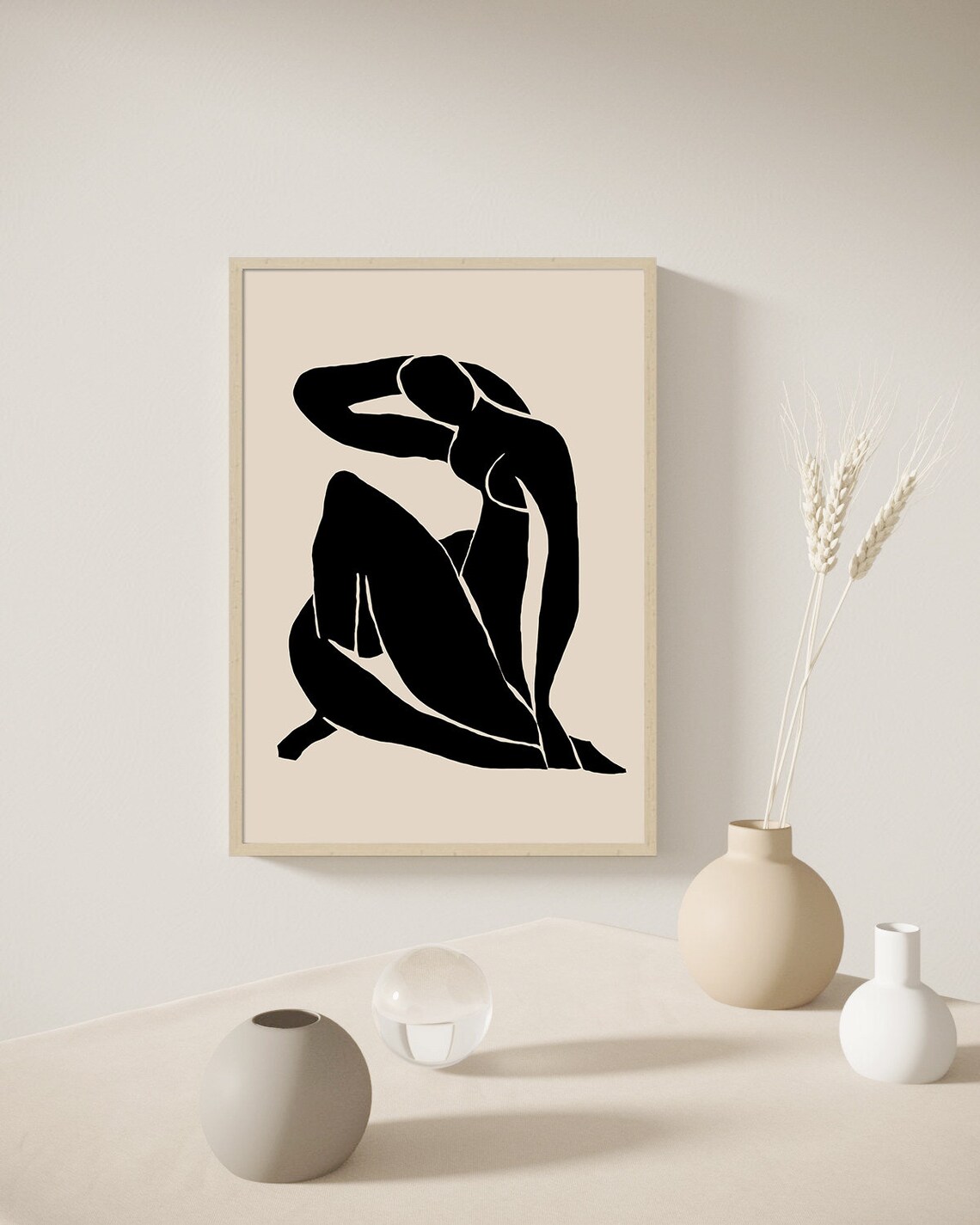Beige Black Modern Abstract Minimalist Art Print