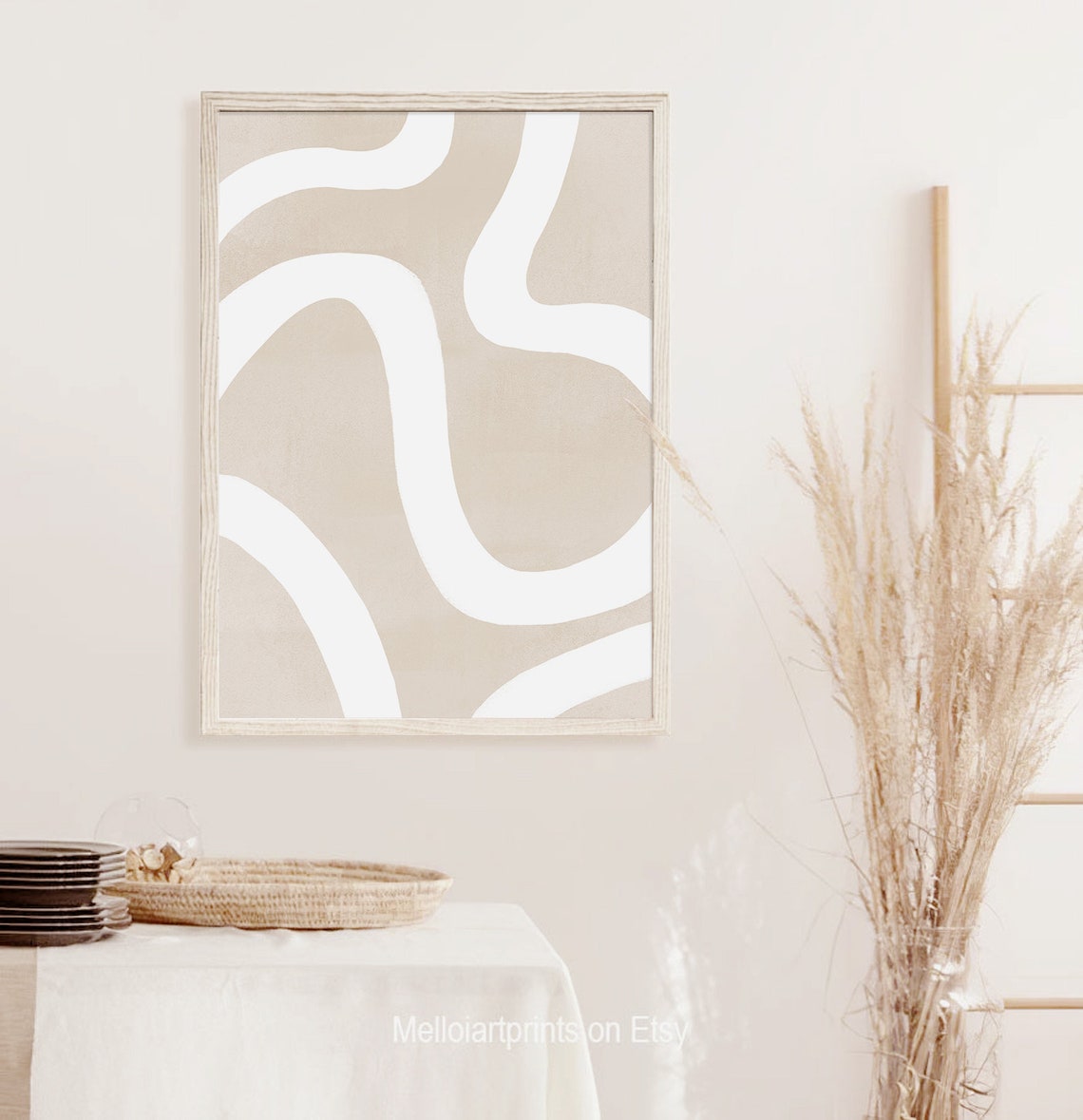 Beige Abstract Wavy Lines Organic Flow Neutral Modern Art Poster - Image 2