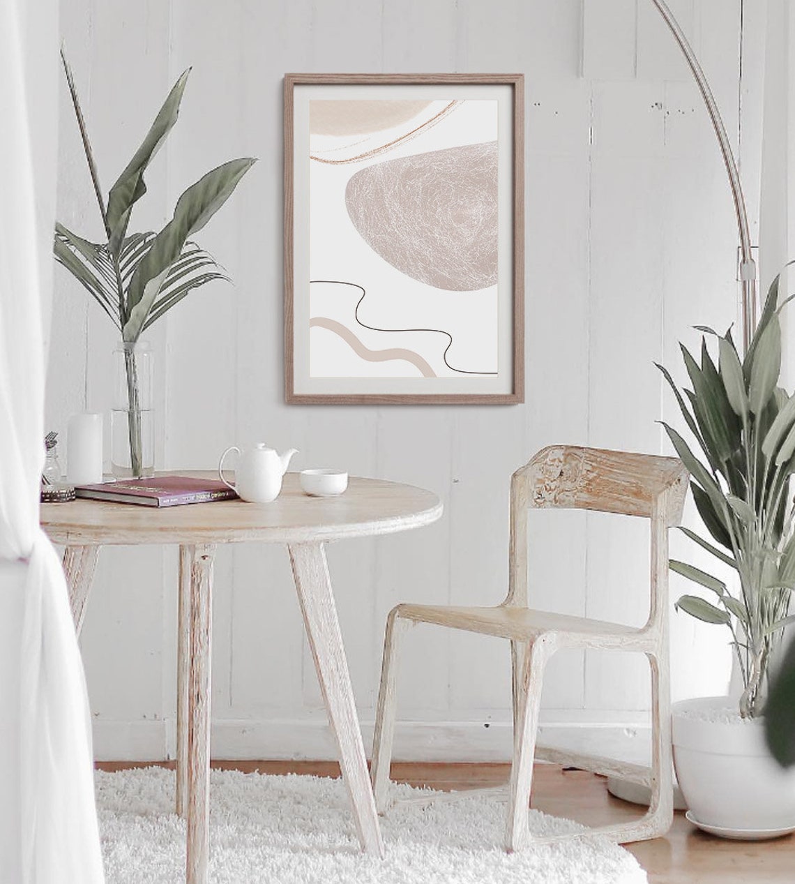 Beige Taupe Pebble Shape Flowing Line Minimalist Abstract Poster - Image 2