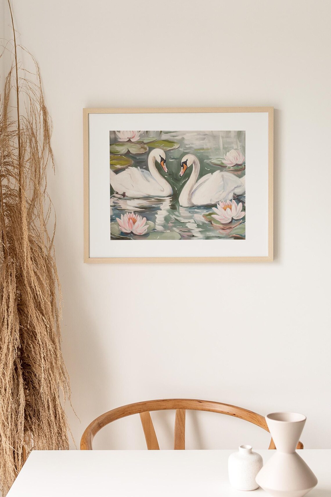 White Swans Water Lilies Pond Impressionist Painting Floral Art Poster - Image 3