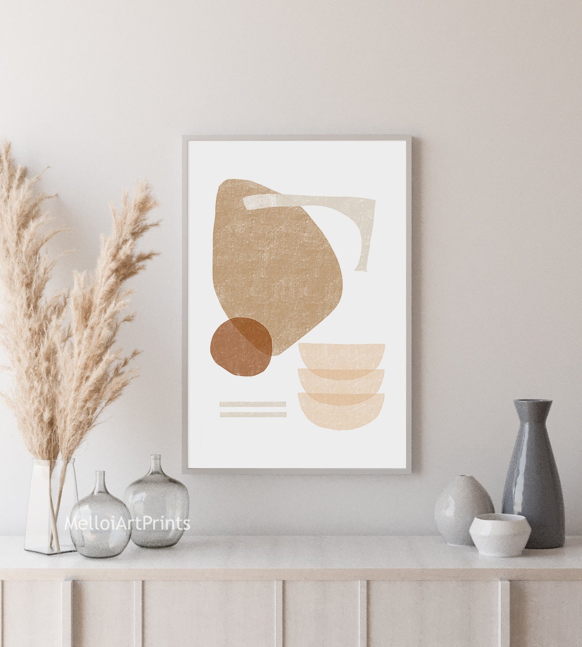Neutral Tan Organic Shapes Textured Grain Abstract Modern Art Poster - Image 3