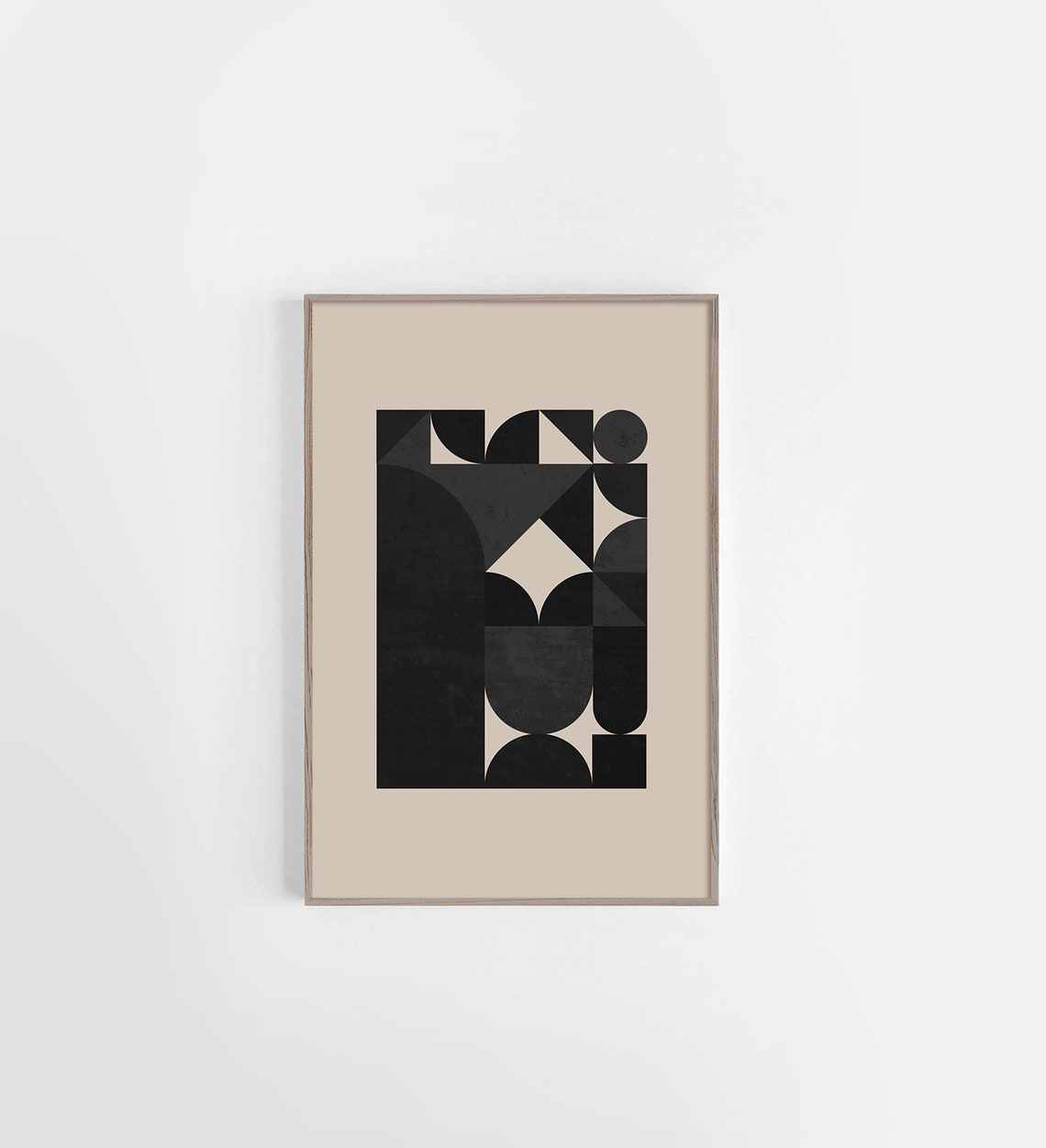 Black Geometric Bauhaus Style Composition on Beige Modern Art Poster - Image 3
