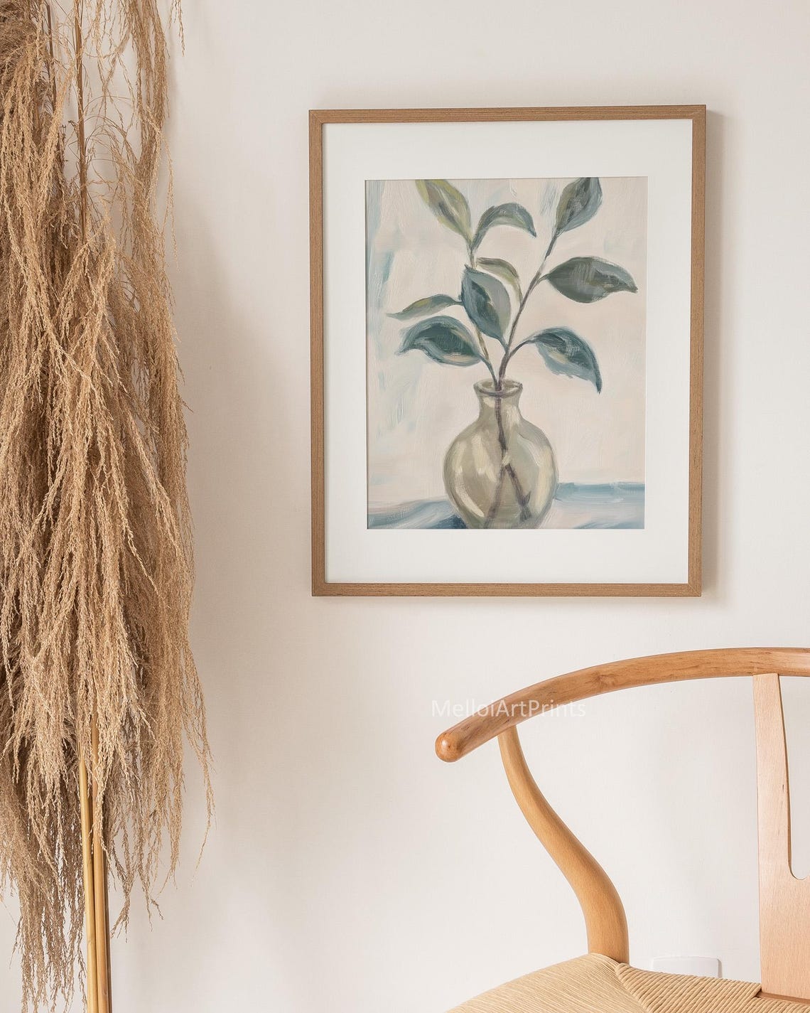 Eucalyptus Branch Ceramic Vase Soft Watercolor Still Life Print - Image 2