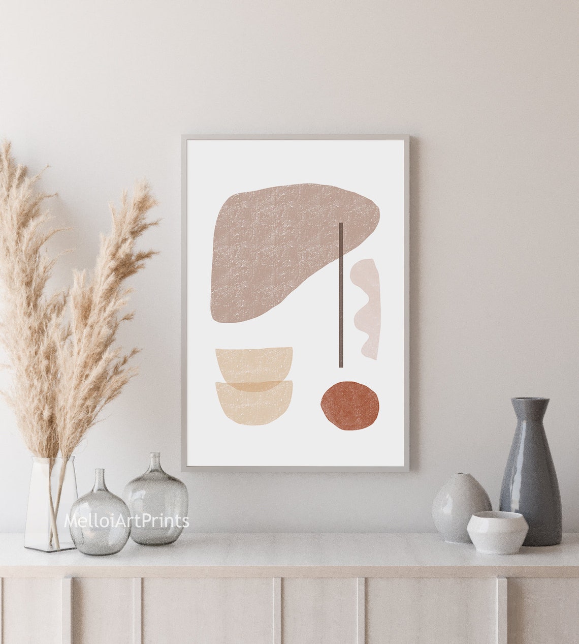 Neutral Beige Abstract Shapes Composition Modern Textured Wall Poster - Image 2