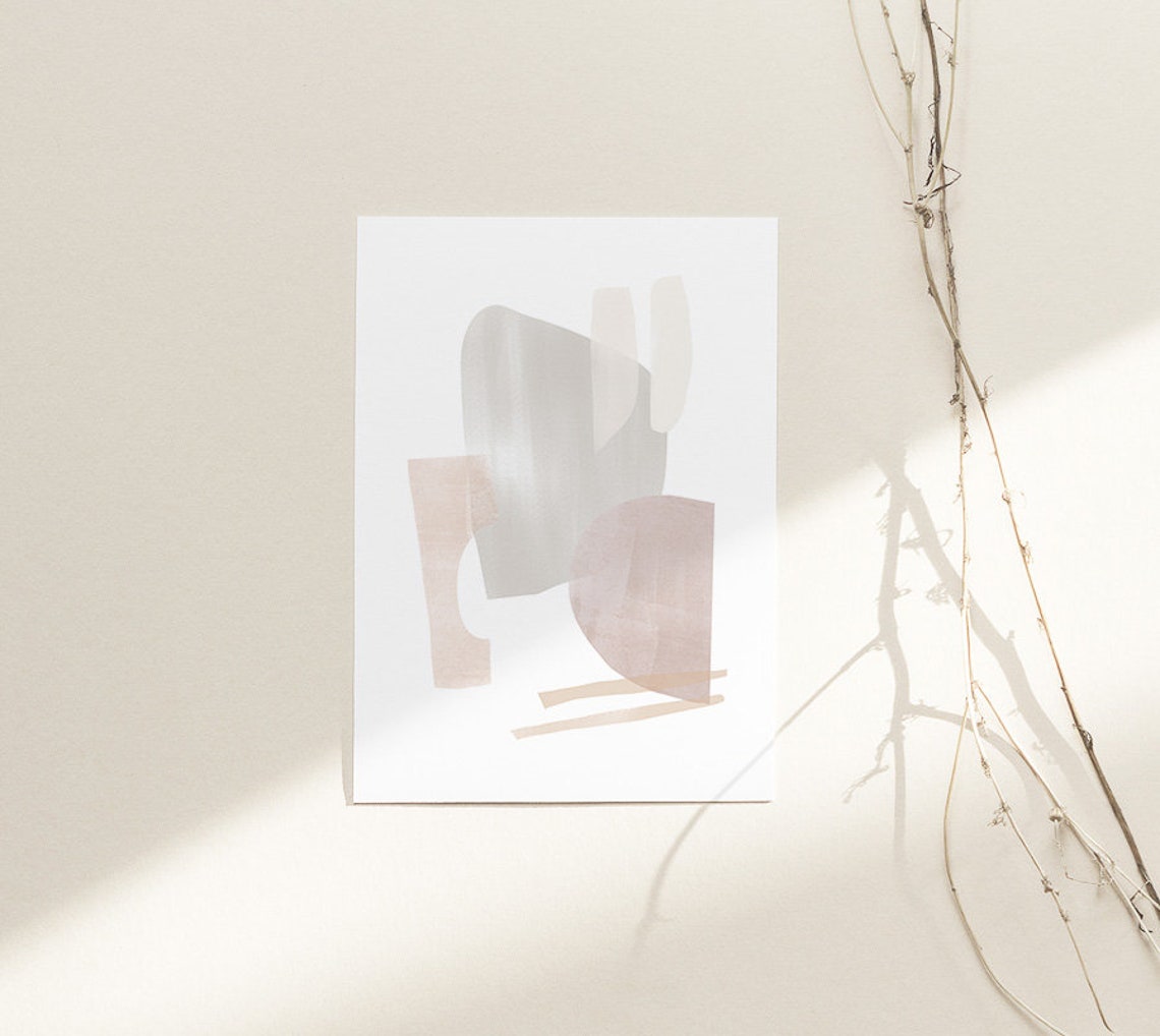 Blush Pink Gray Soft Abstract Organic Shapes Watercolor Poster - Image 3