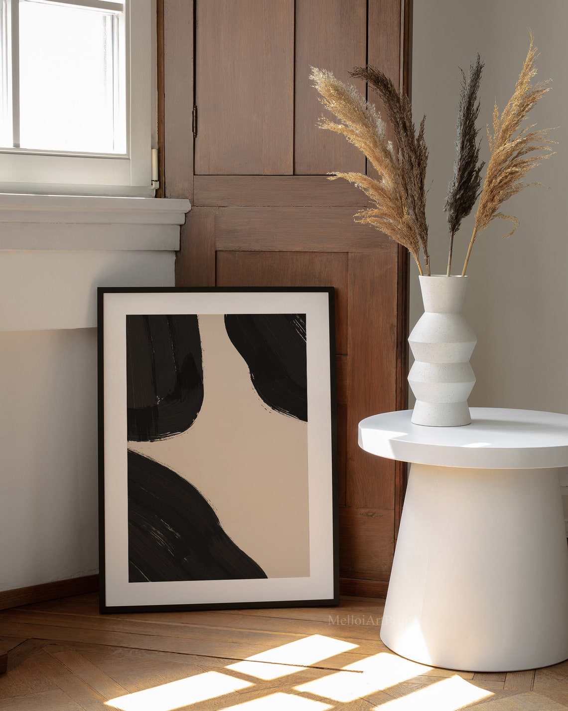 Bold Black Brush Stroke Abstract Art Beige Modern Contrast Poster - Image 3