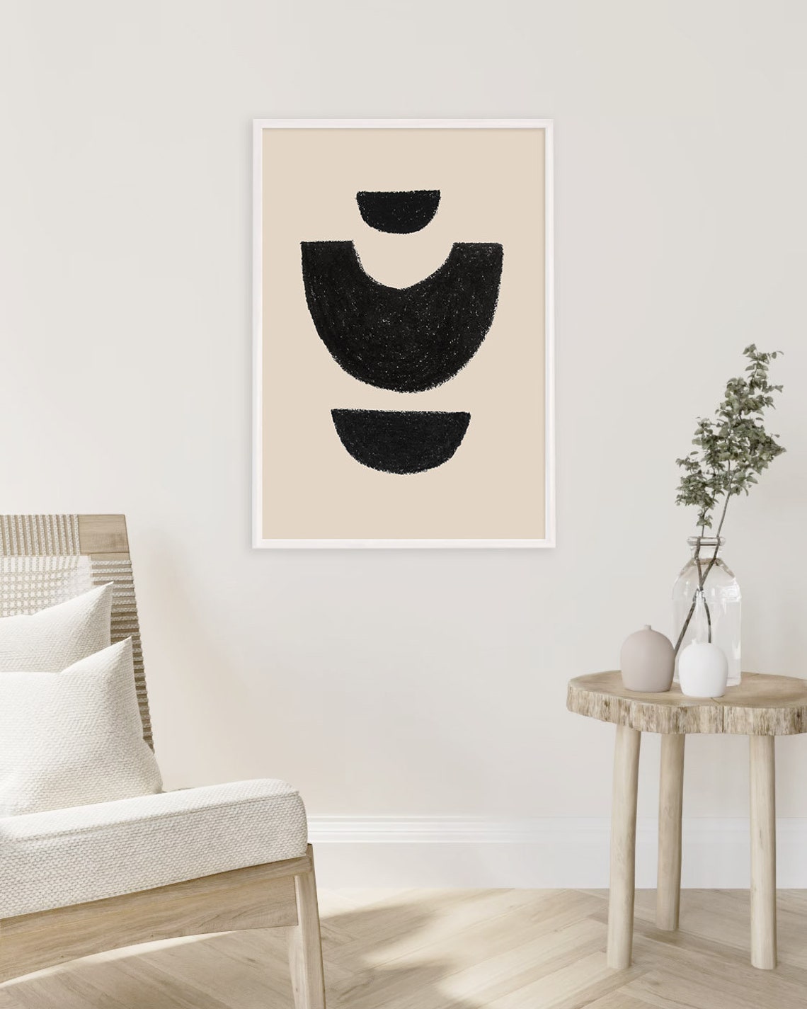 Cream Beige Black Bold Brushstroke Arches Minimalist Art Poster - Image 2