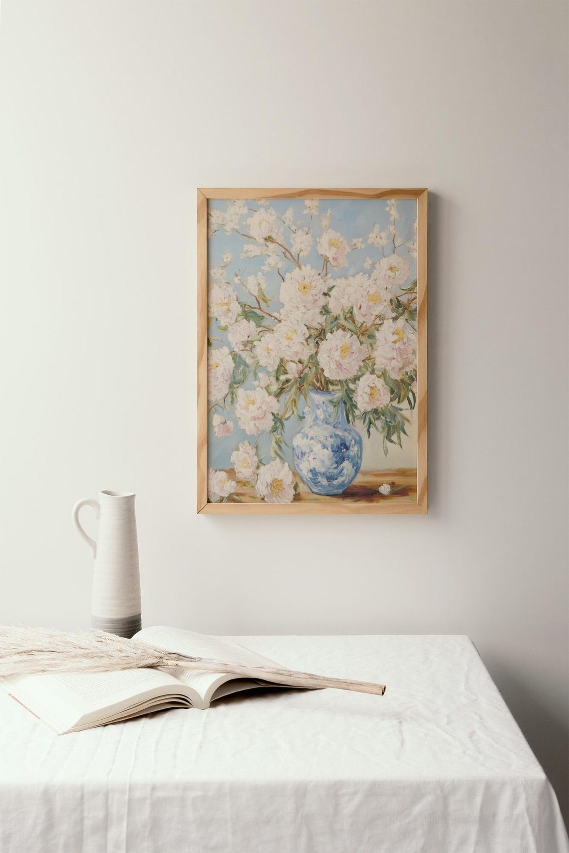 White Peonies in a Blue and White Vase Cottage Garden Floral Poster - Image 2