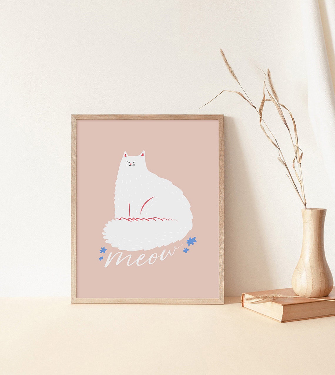 White Persian Cat Meow Cute Cartoon Pink Nursery Kitty Poster - Image 3