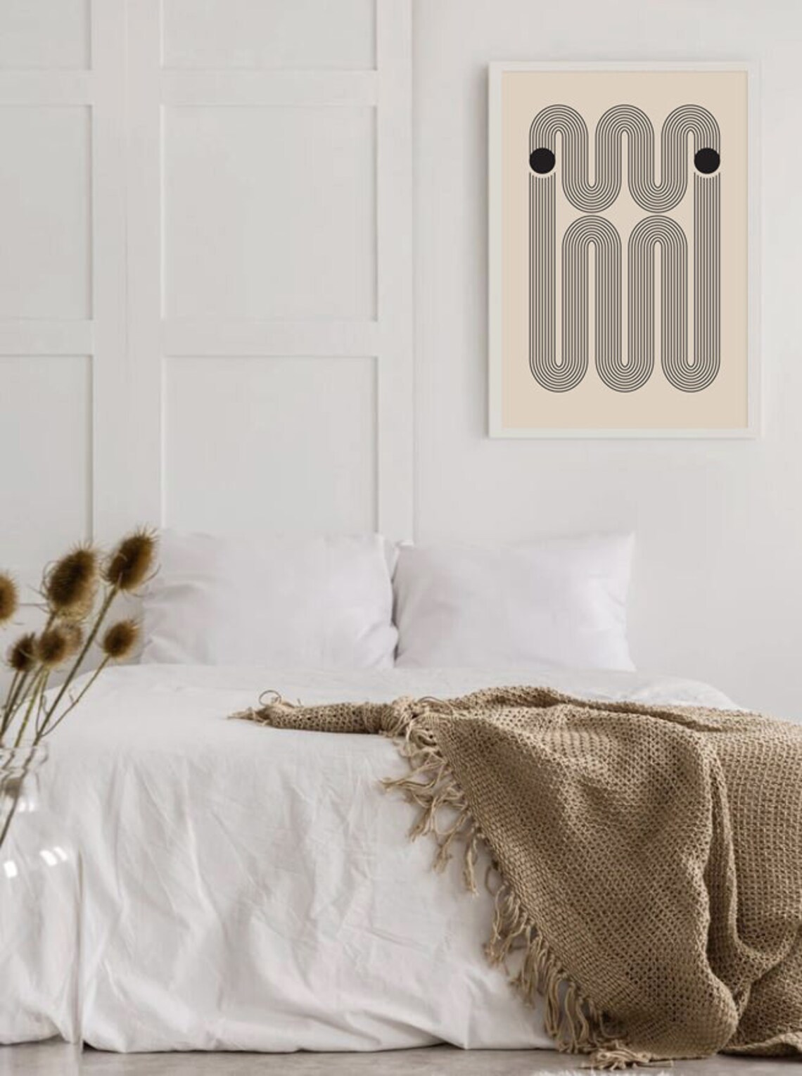 Black Striped Looped Shapes On Beige Bauhaus Mid Century Art Poster - Image 2