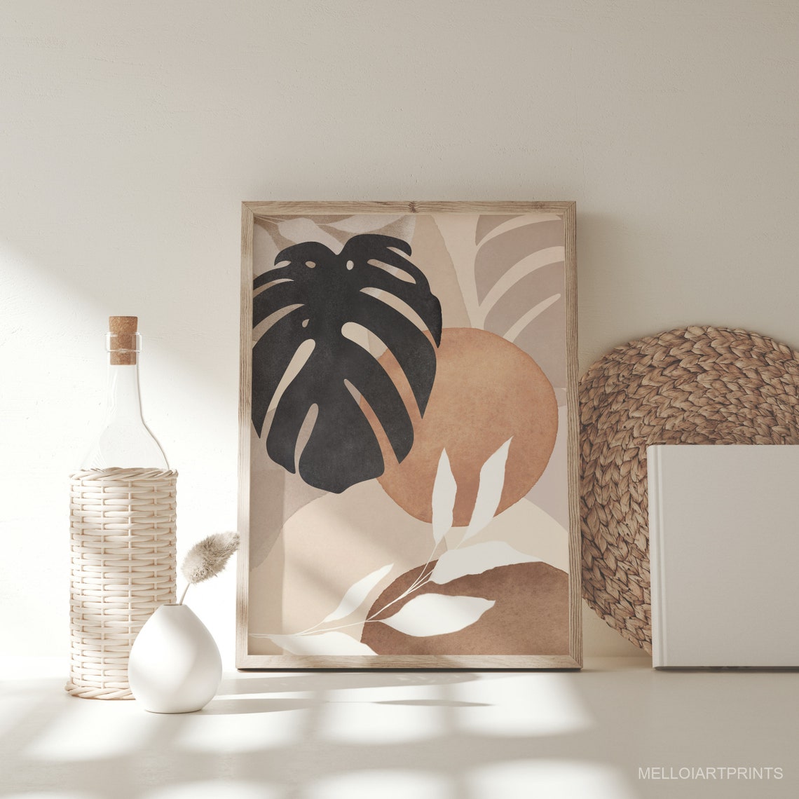 Black Monstera Silhouette Sun Boho Botanical Abstract Wall Art - Image 2