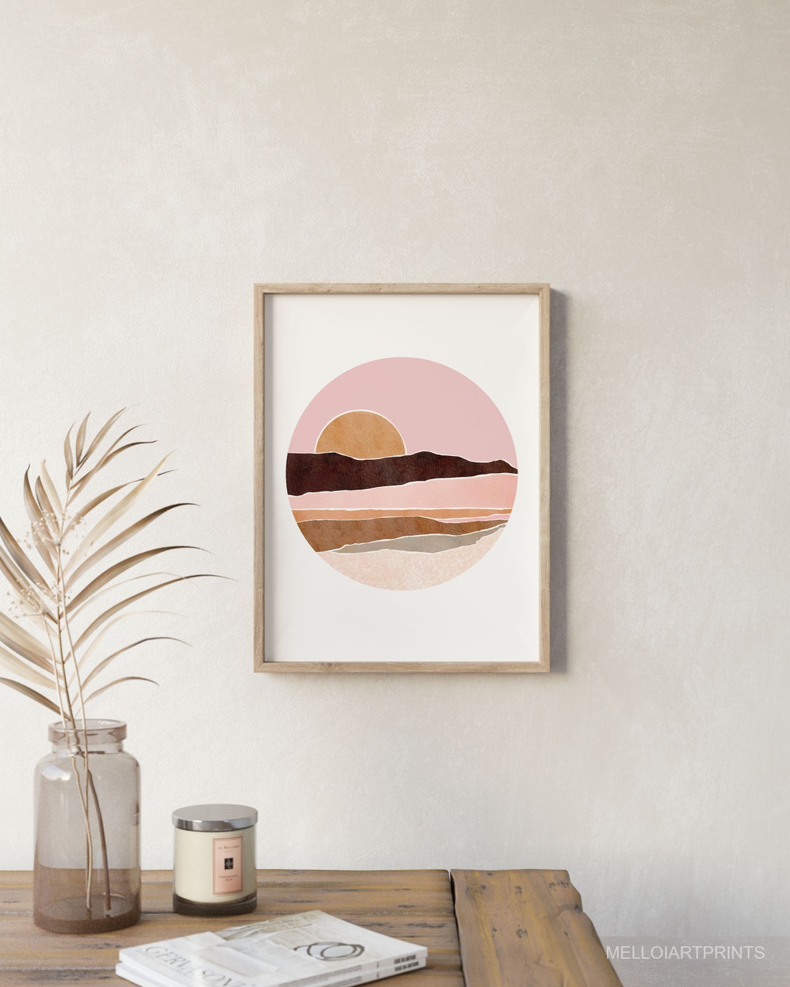 Blush Pink Sunset Sun Over Layered Desert Hills Circle Poster - Image 3