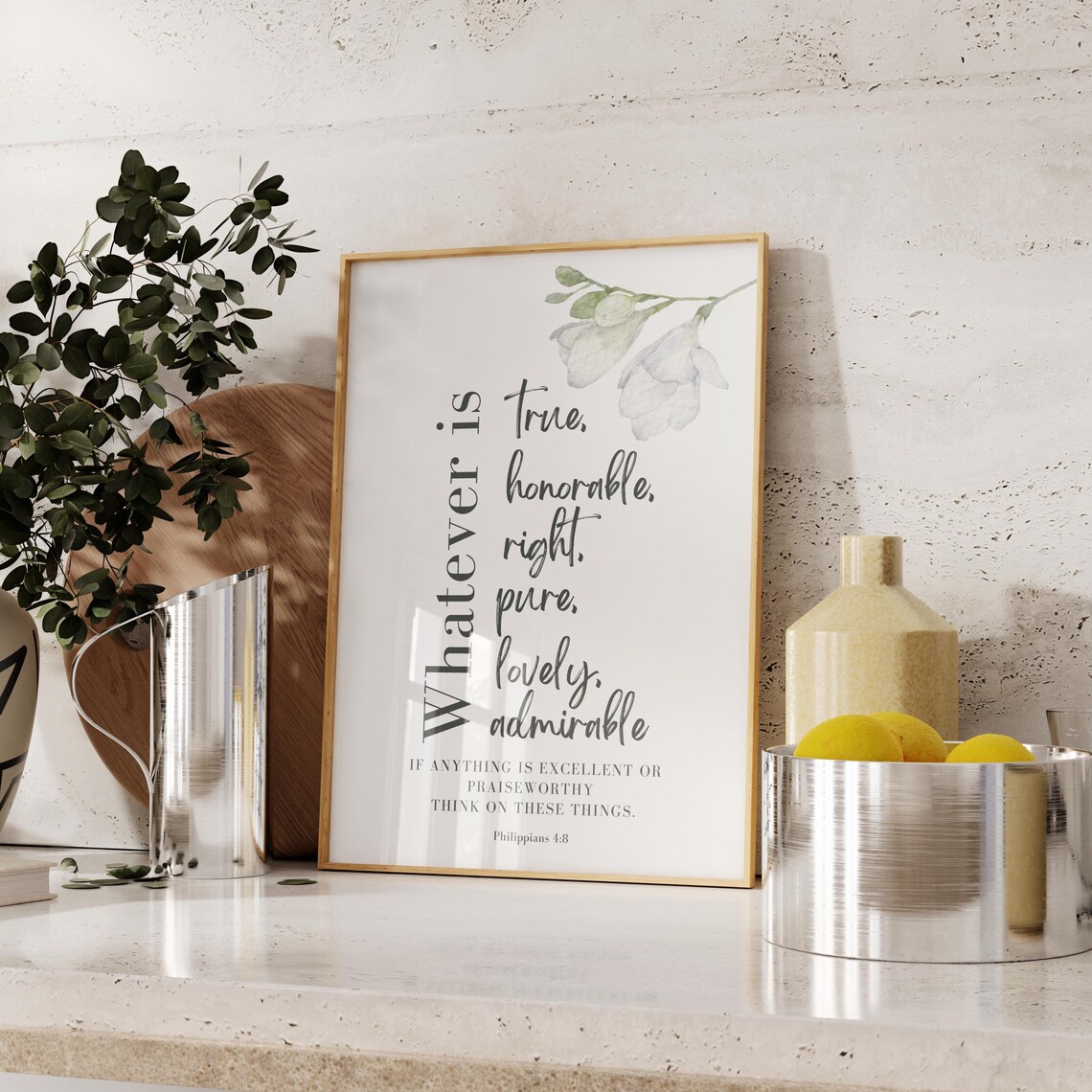 Philippians 4:8 Bible Verse, Modern Farmhouse Art Print