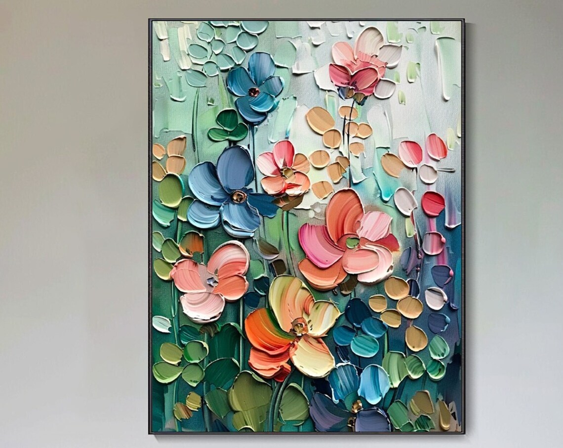 3D Textured Flower Abstract Art Print, Spring Decor