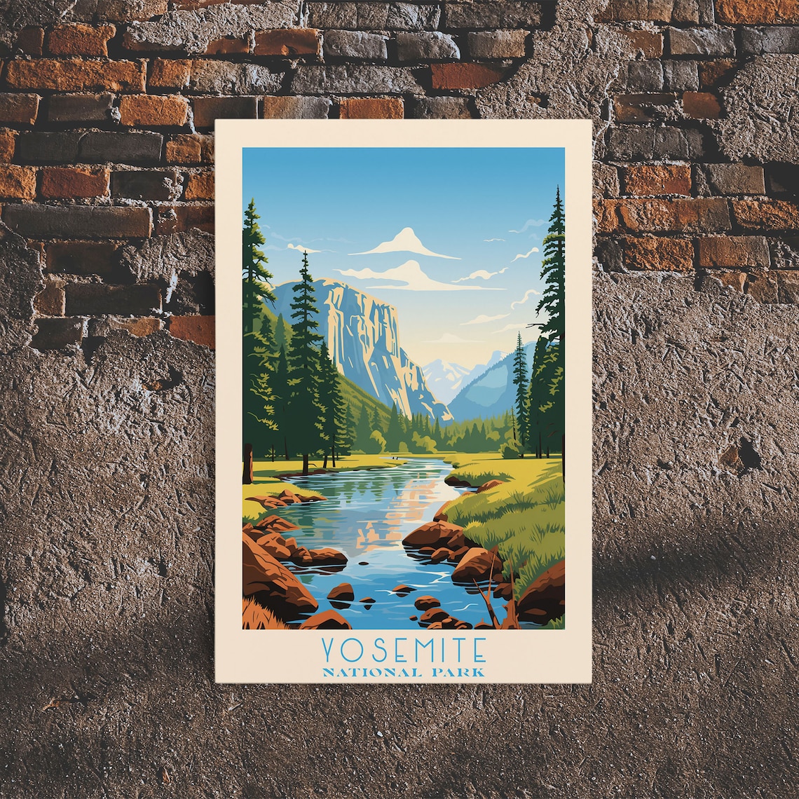 Yosemite National Park Daytime Valley River Cliffs Travel Poster
