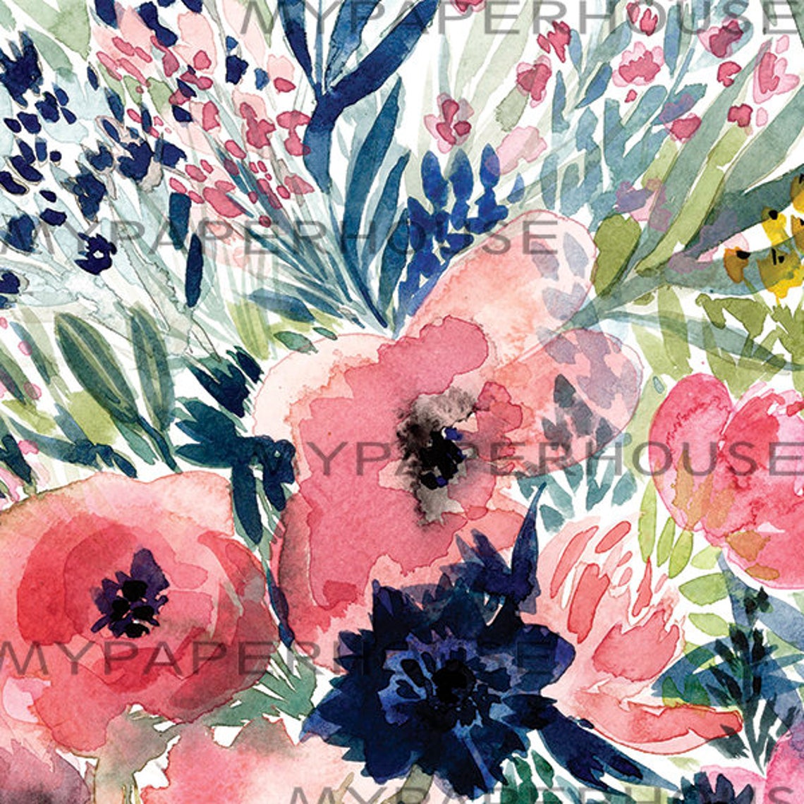 Watercolor Flowers Art Navy Blue And Blush Floral Watercolor Art Nursery Wall Art Watercolor Art Print Floral Art Floral Prints - Image 2