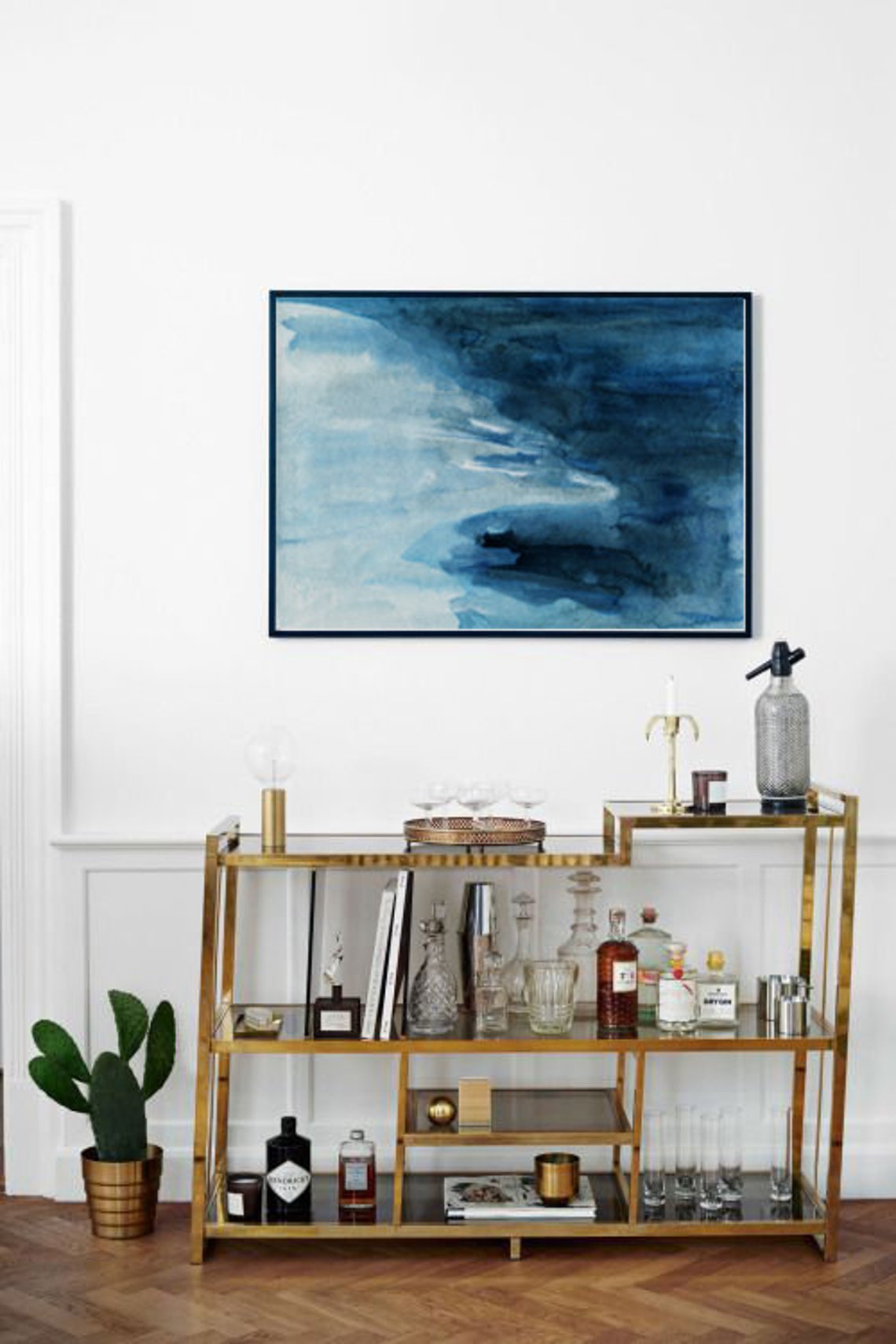Deep Indigo Blue Watercolor Abstract Bold Ocean Wash Art Poster - Image 2