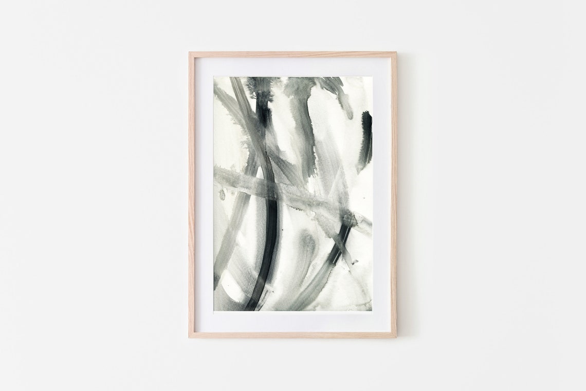 Black White Abstract Poster Bold Ink Brushstrokes Modern Minimal Decor