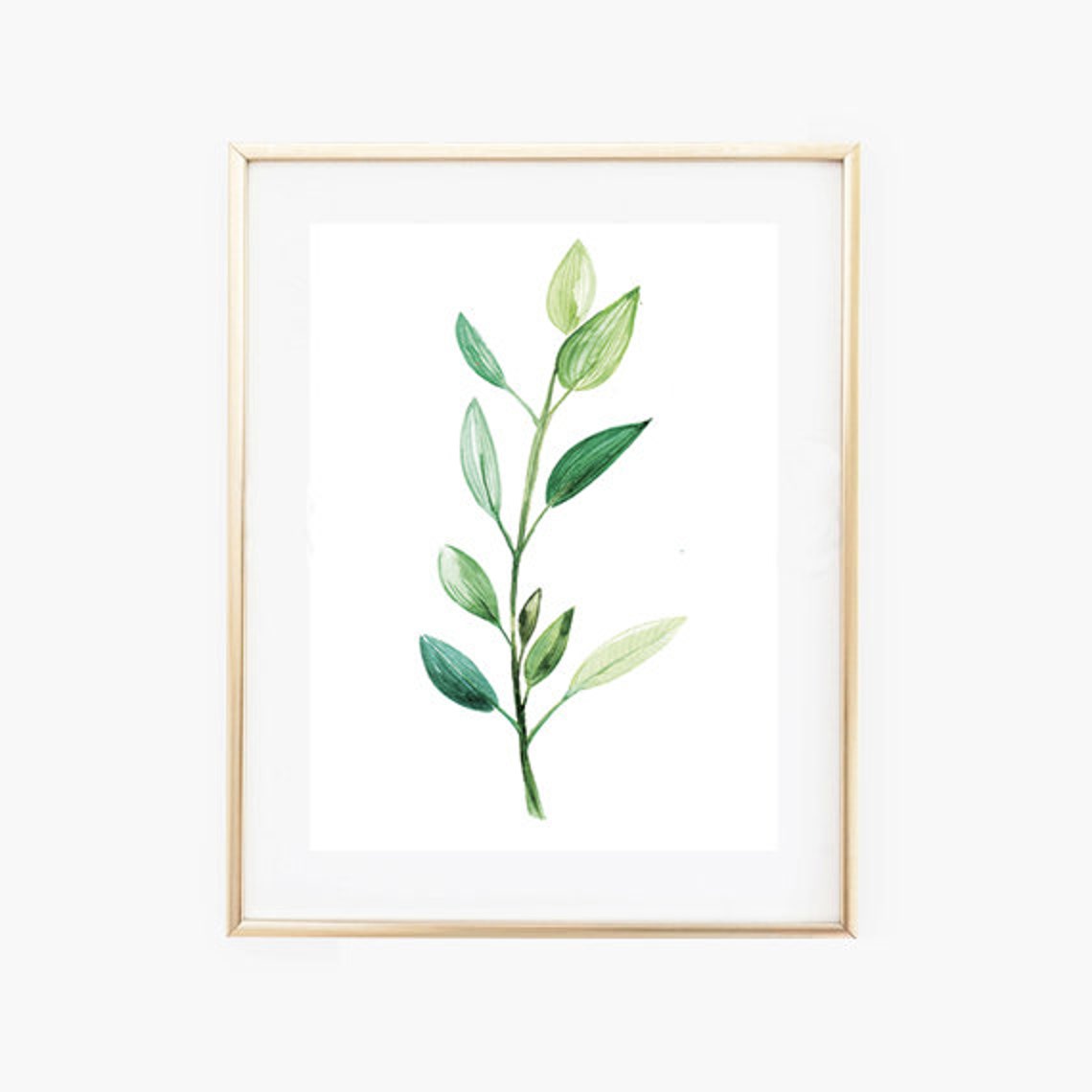 Minimalist Green Watercolor Leaf Sprig Botanical Branch Home Print