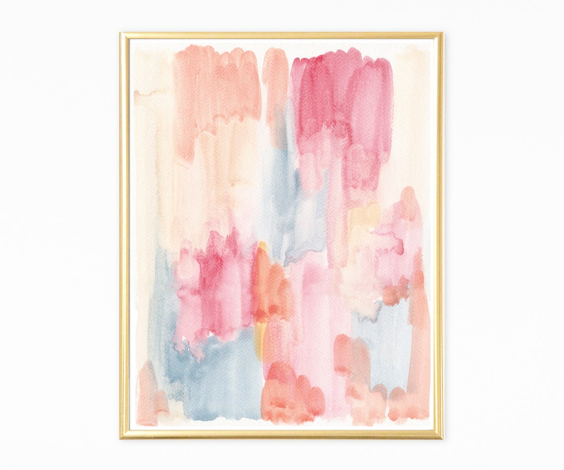 Bold Pink Coral Abstract Watercolor Art Vibrant Brush Strokes Wall Art