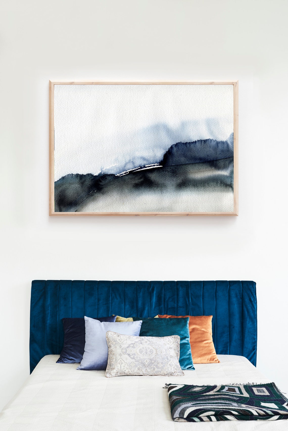 Abstract Watercolor Misty Landscape in Blue and Gray Wall Art - Image 3