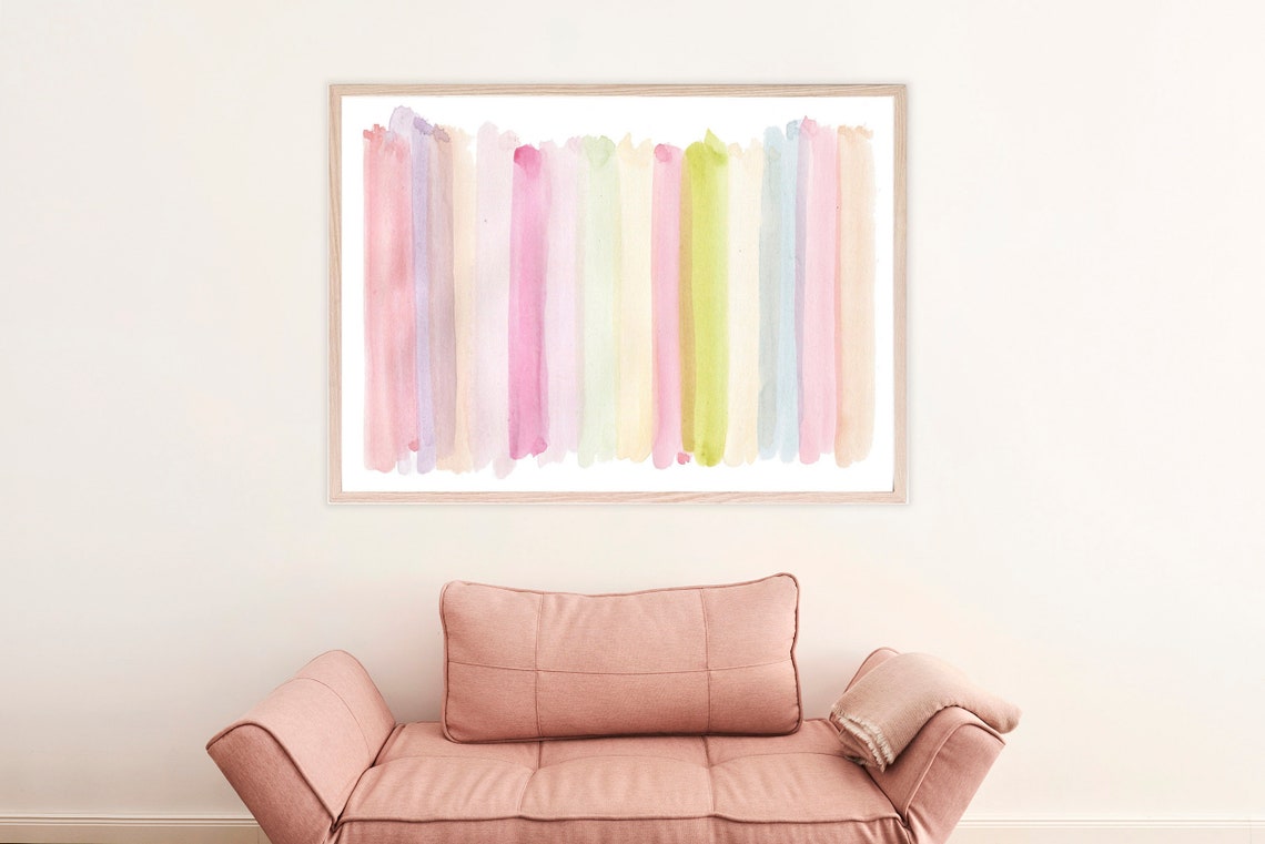 Pastel Rainbow Vertical Brushstrokes Colorful Nursery Wall Art