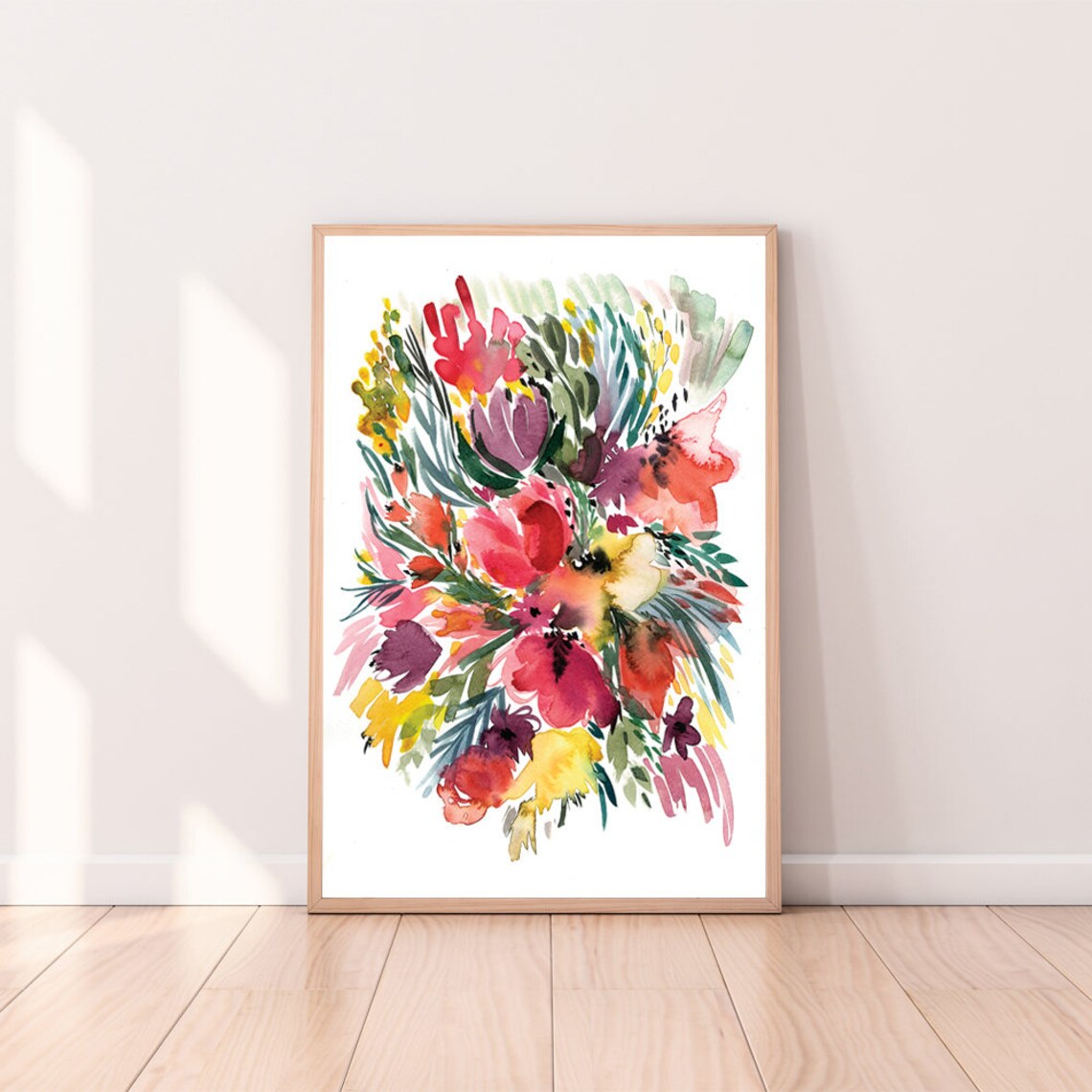 Colorful Watercolor Wildflower Bouquet Bright Floral Art Poster