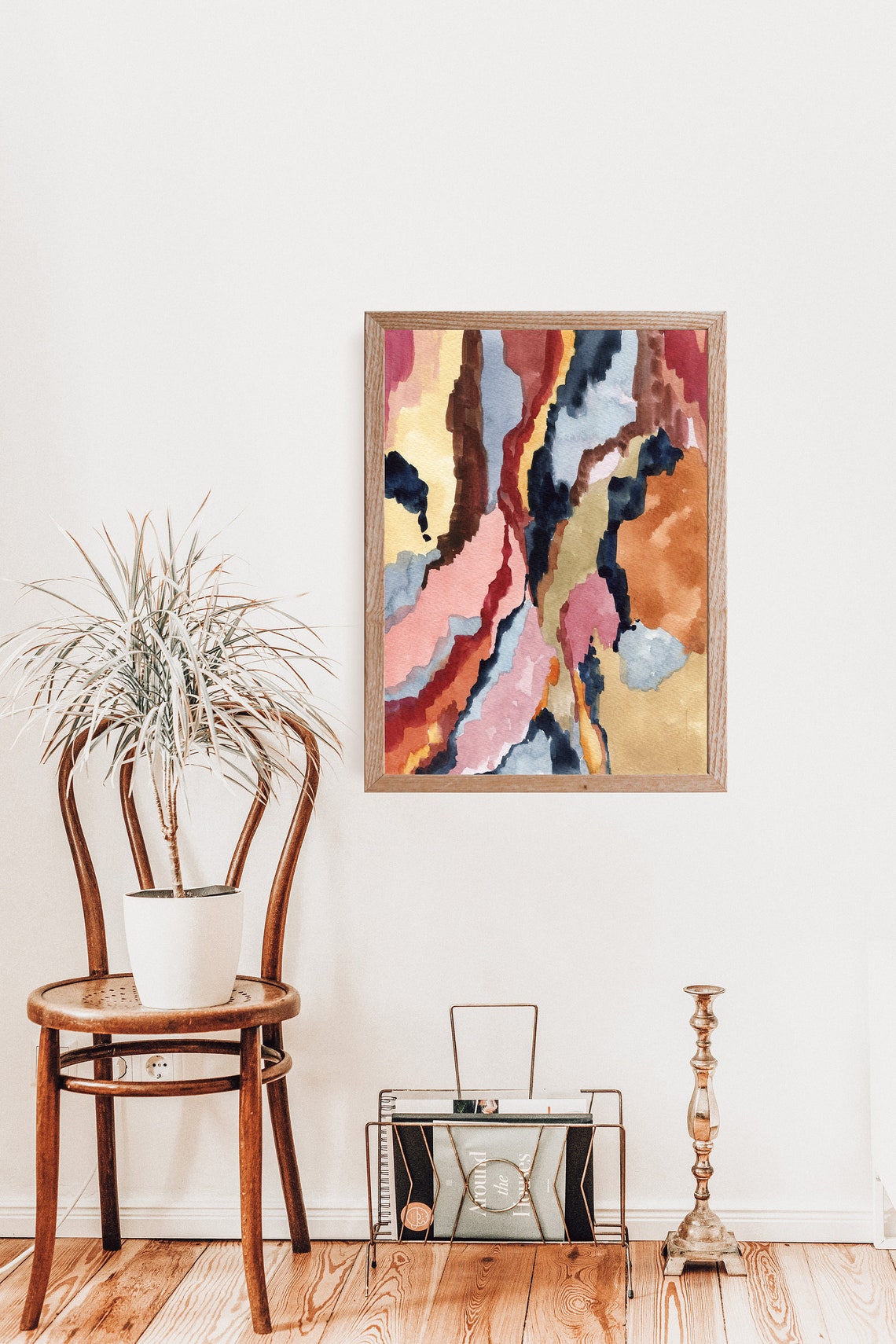 Warm Abstract Watercolor Burnt Orange Rust Pink Flowing Art Print - Image 3
