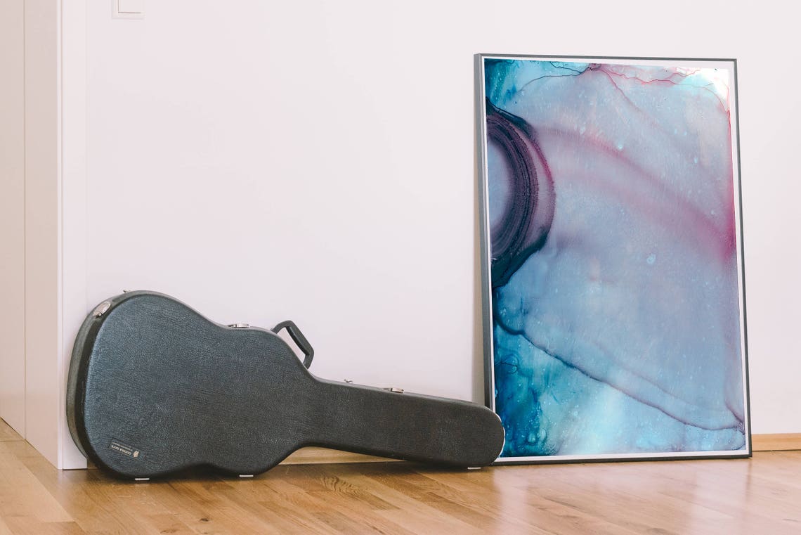 Blue Pink Alcohol Ink Abstract Flowing Marble Swirl Modern Wall Art - Image 3