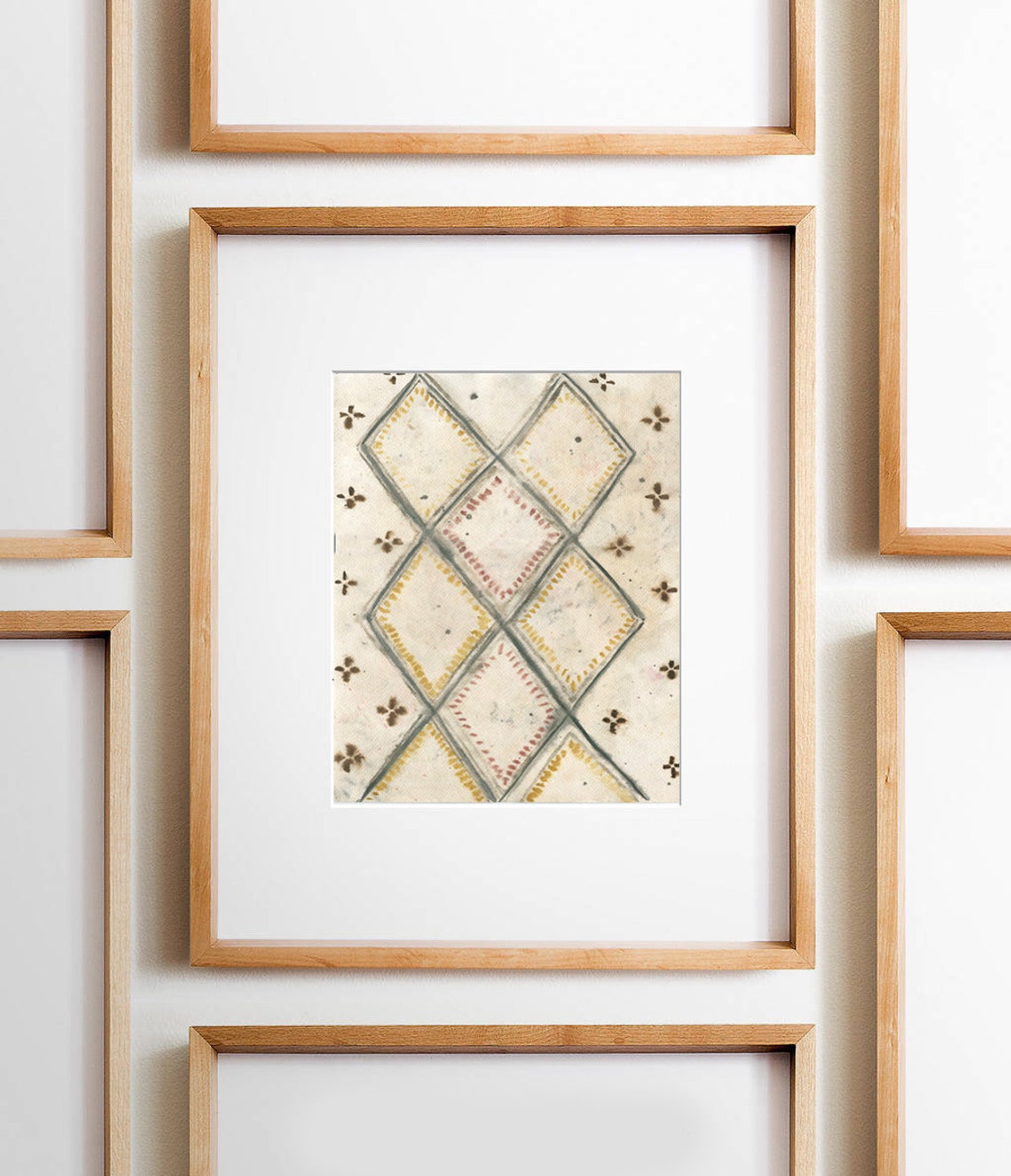 Moroccan Diamond Lozenge Pattern Cream Neutral Boho Wall Art - Image 2