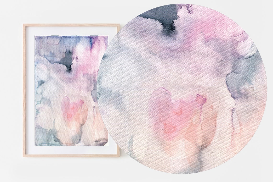 Pastel Pink Blue Grey Watercolor Wash Soft Abstract Dream Wall Art - Image 2