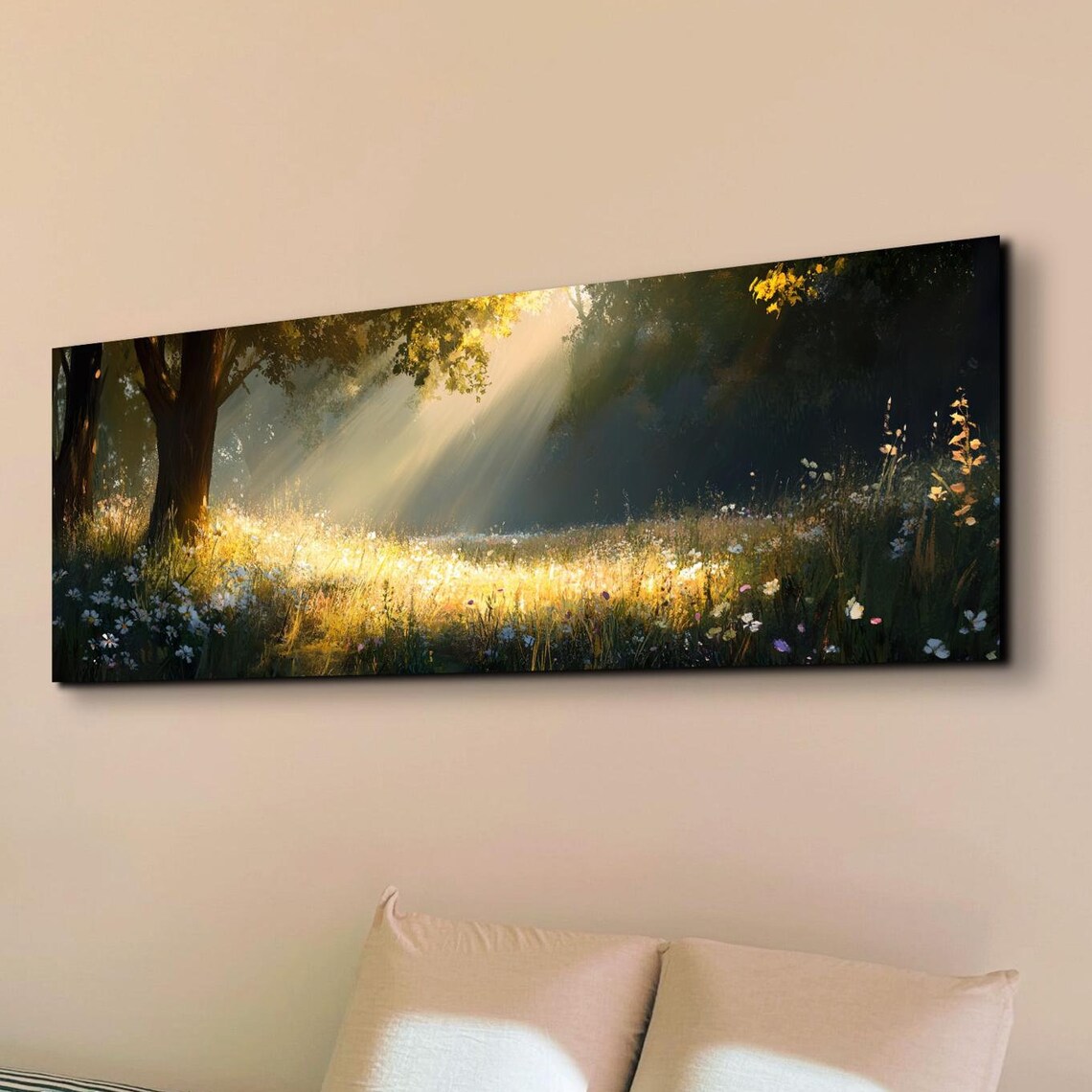 Serene Wild Flower Landscape, Tranquil Landscape Art