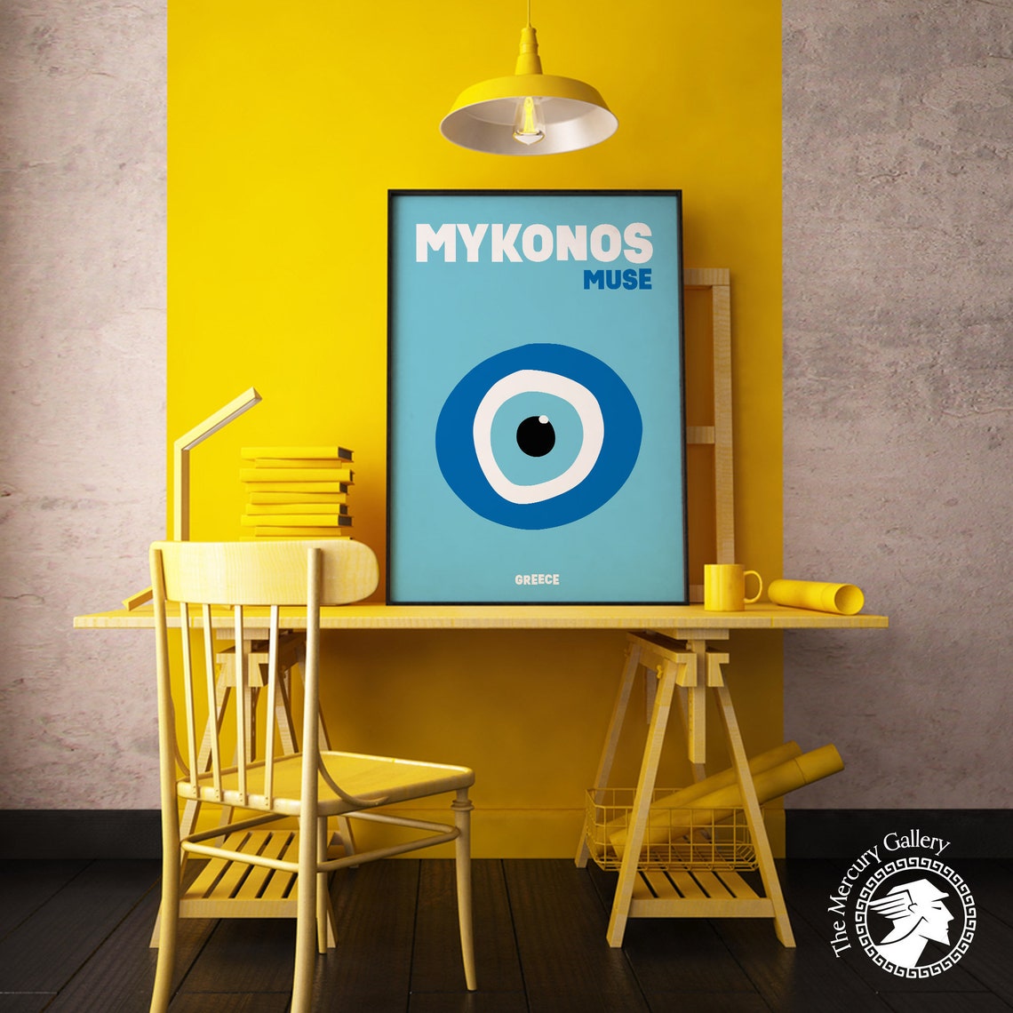 Mykonos Greece Muse Evil Eye Graphic Blue Modern Travel Poster Print - Image 5