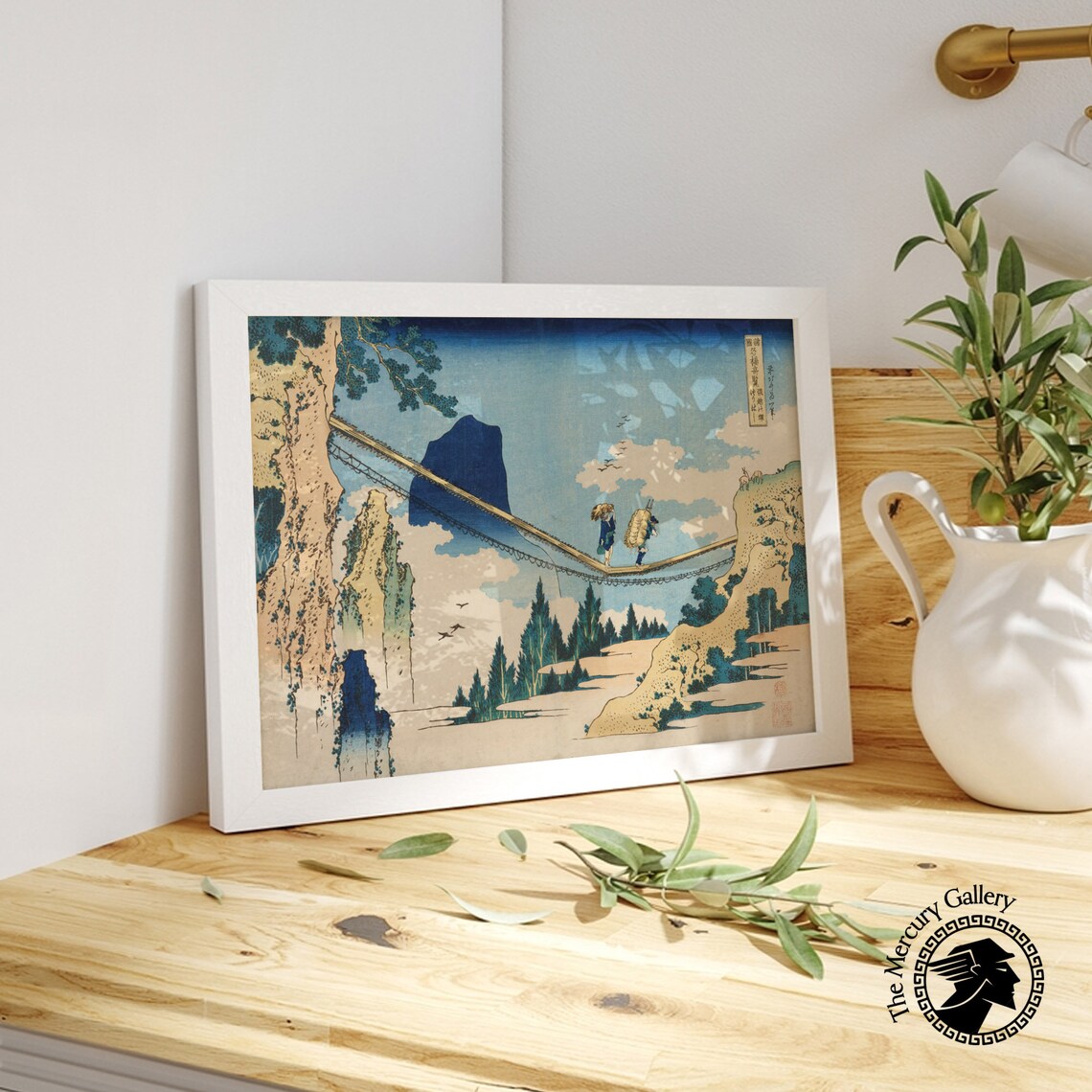 Hokusai Suspension Bridge Between Cliffs Mountain Japanese Woodblock Art Poster - Image 4
