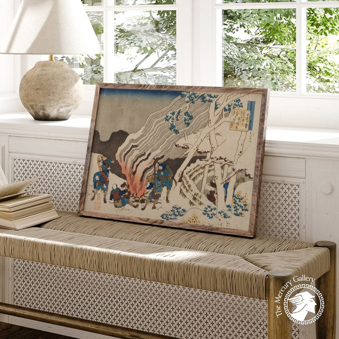 Hokusai Poem by Minamoto no Muneyuki Hunters by Fire in Snow Ukiyo E Poster - Image 3