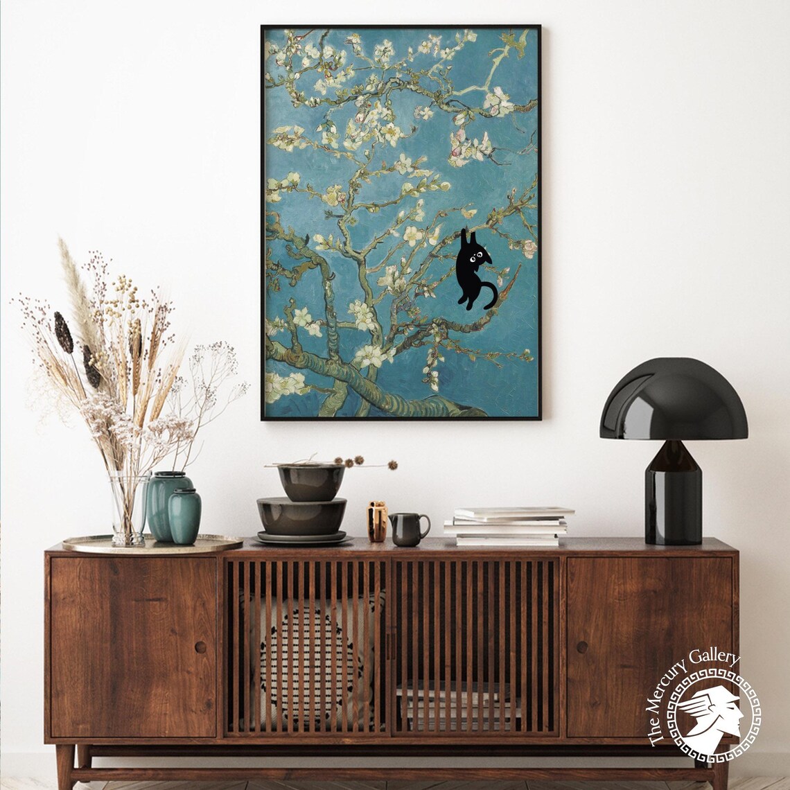 Black Cat in Almond Blossom, Van Gogh-Inspired Art Print - Image 5