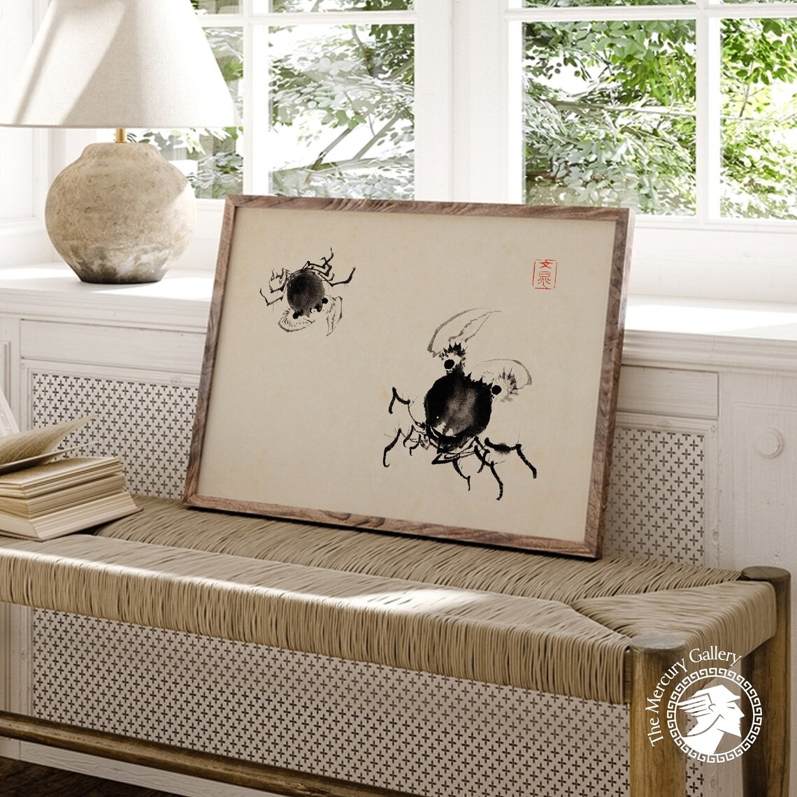 Two Ink Wash Crabs With Red Seal Vintage Japanese Animal Art Poster - Image 4