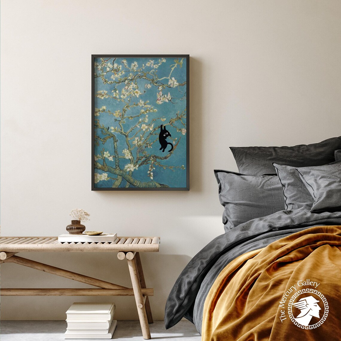 Black Cat in Almond Blossom, Van Gogh-Inspired Art Print - Image 3