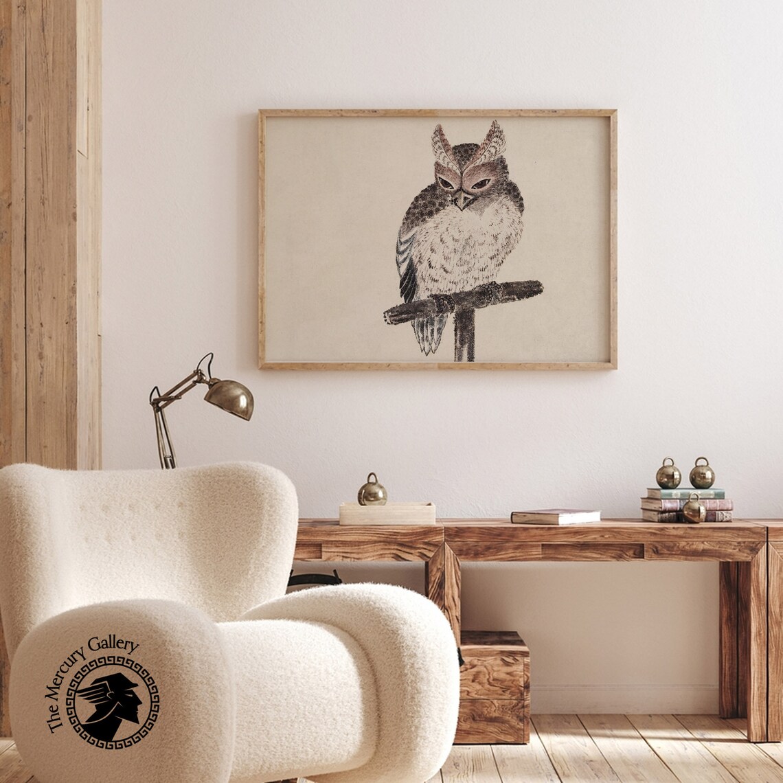 Hokusai Japanese Owl Perched on Branch Vintage Woodblock Art Print Poster - Image 3