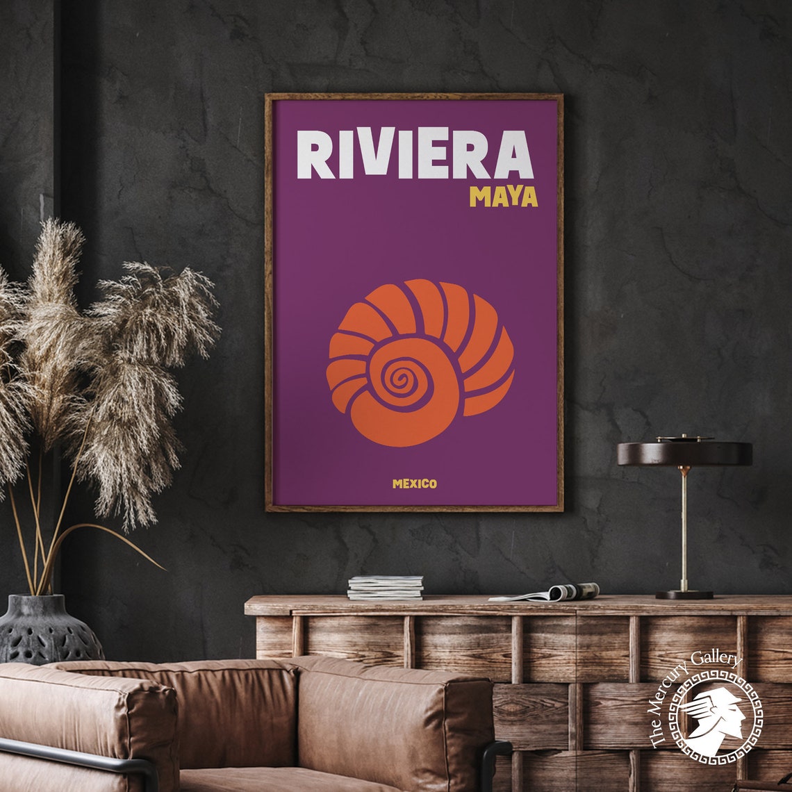 Riviera Maya Mexico Orange Nautilus Shell Purple Modern Travel Poster - Image 2