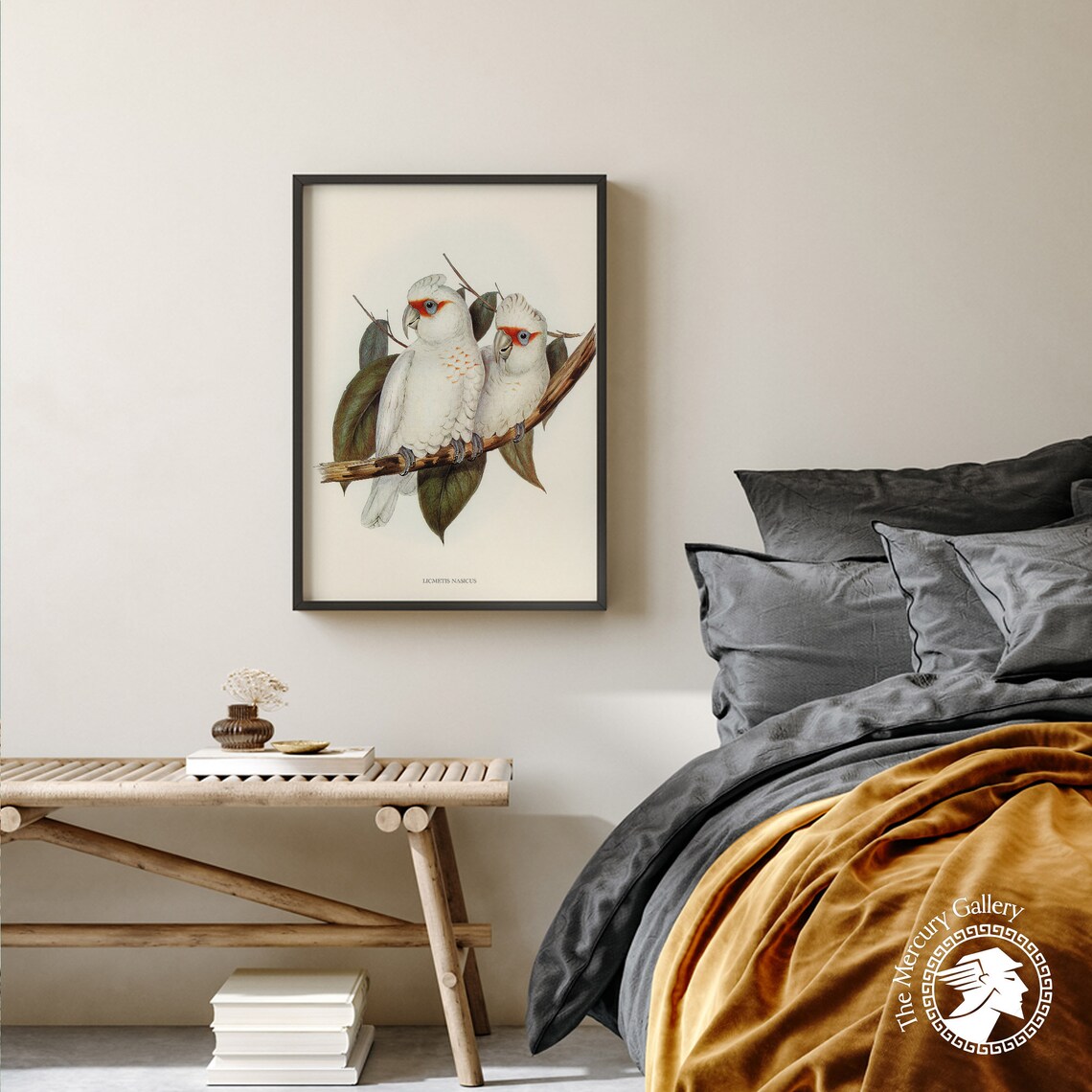 Vintage Long-Billed Corella Pair Antique White Cockatoo Art Print - Image 4