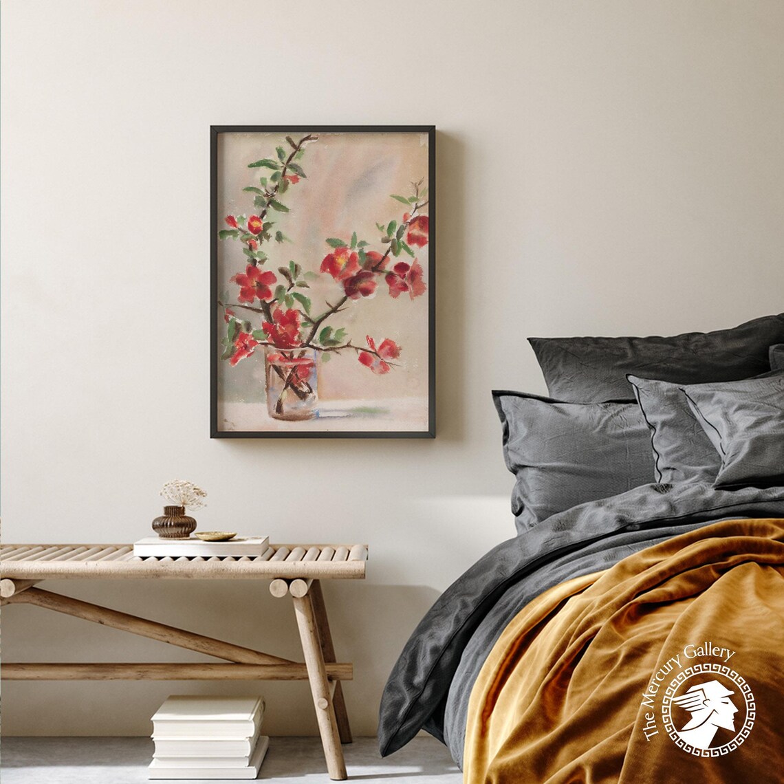 Georgia O'Keeffe Vase Of Flowers Red Blossom Watercolor Print - Image 4