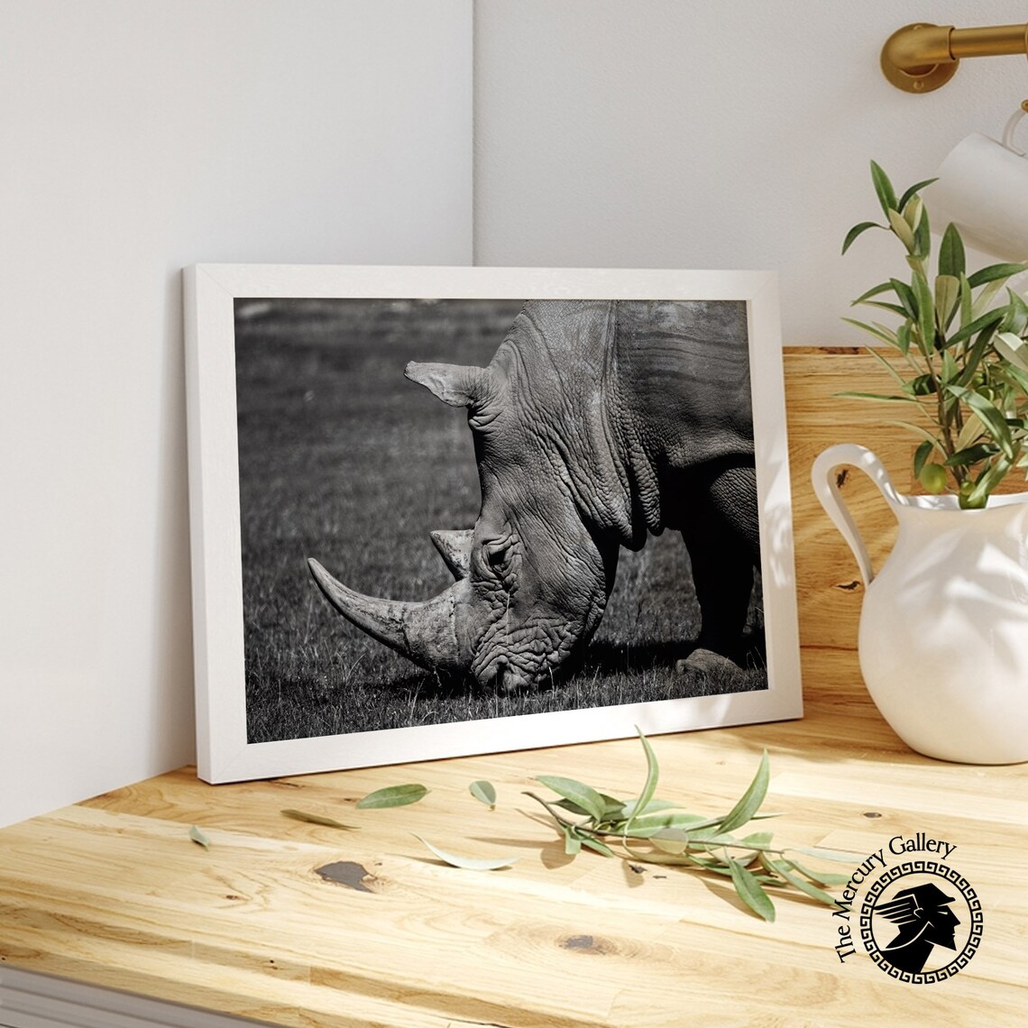 Rhinoceros Close Up Black And White Dramatic Wildlife Art Print - Image 5