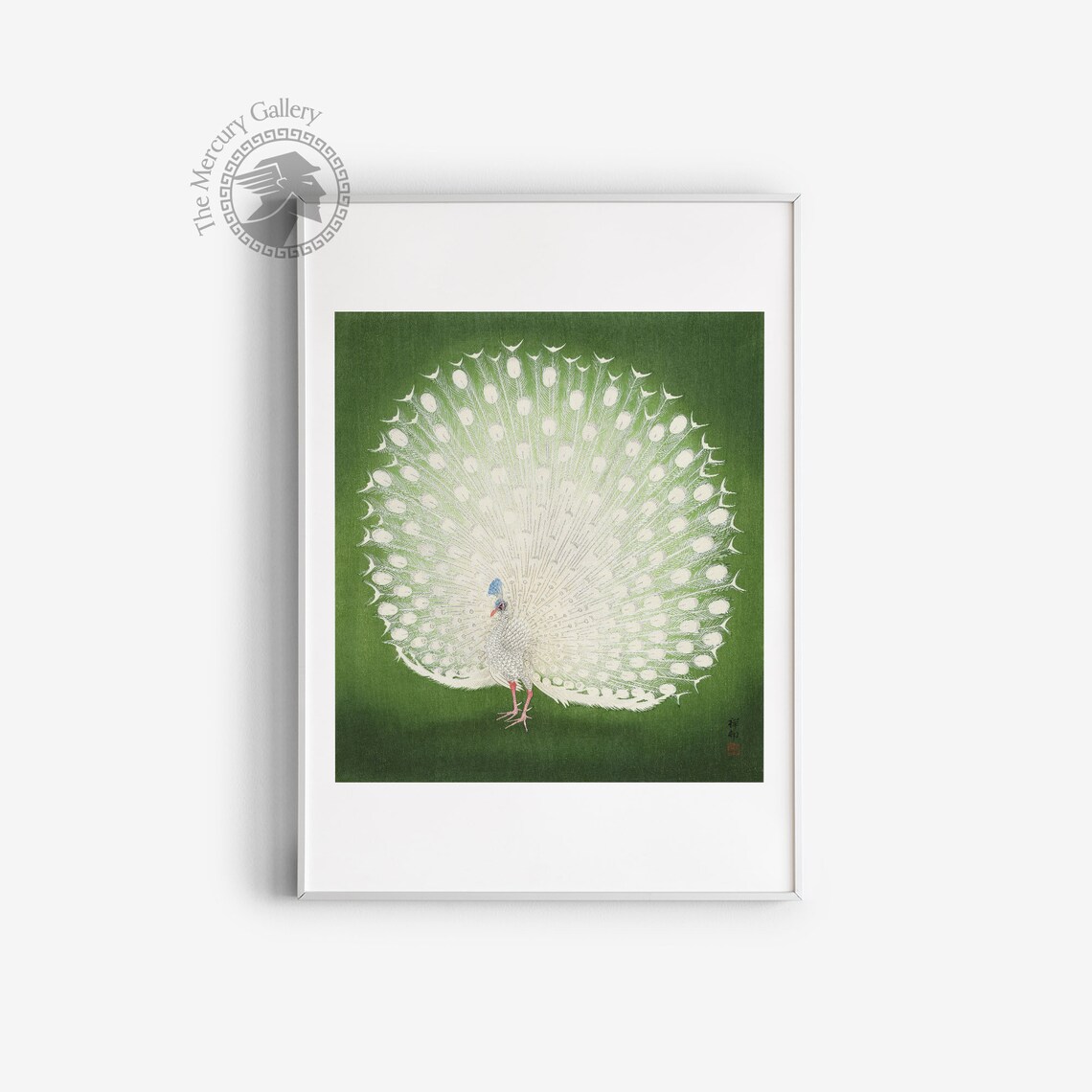 Ohara Koson White Peacock Fanned Tail Japanese Woodblock Bird Art Poster - Image 3