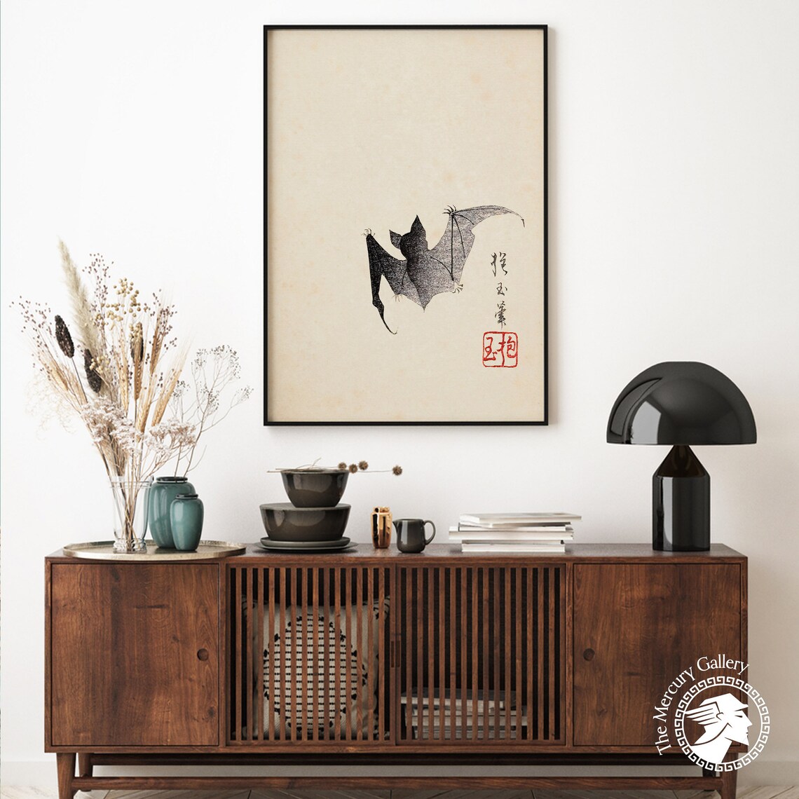 Japanese Bat and Moon Woodblock Art Print - Image 6